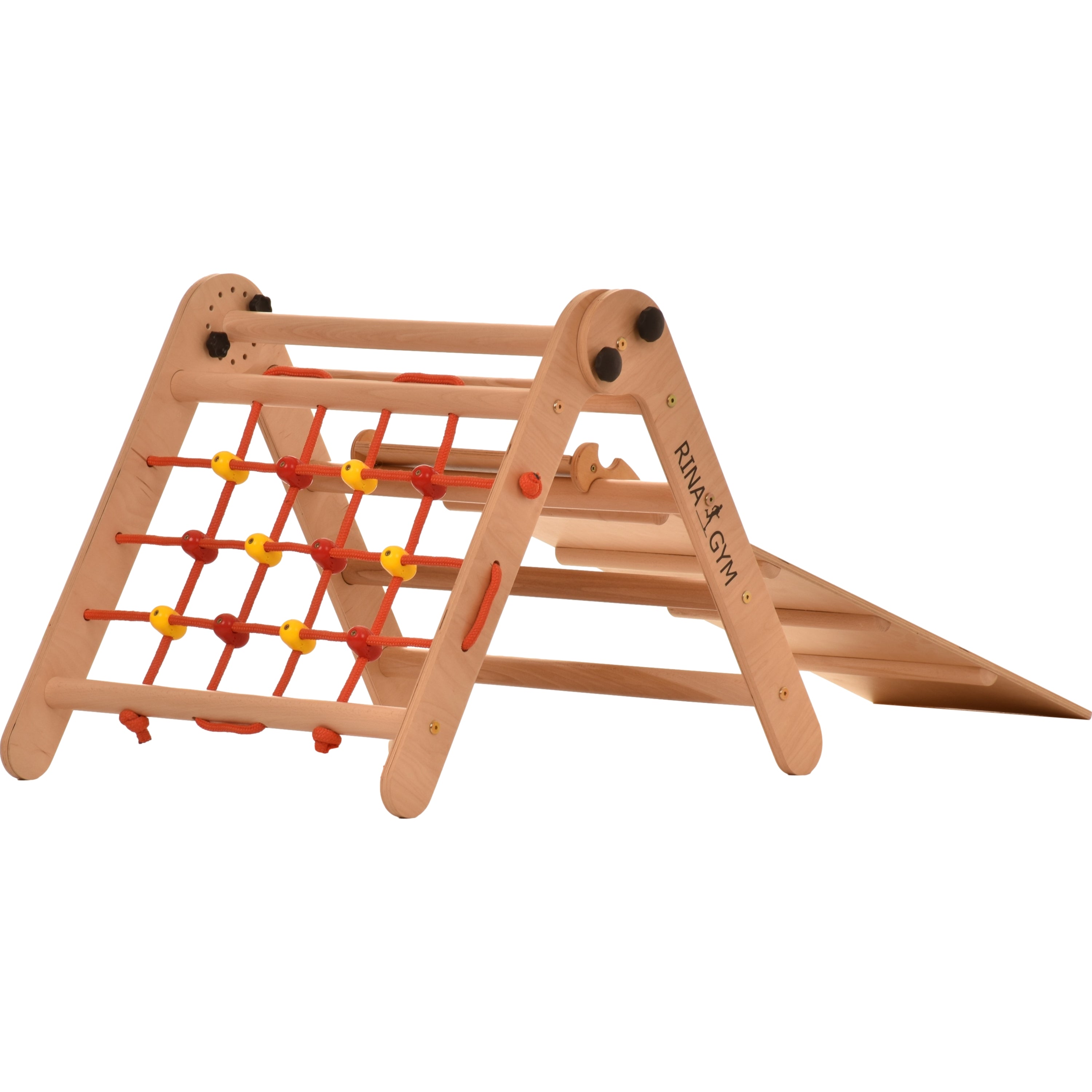 Triangolo d'arrampicata Rinagym - Scala da interno con scivolo - Parco giochi legno pieghevole per bambini, favorisce l'equilibrio - Pittura e vernice a base d'acqua, chiusura di sicurezza - Capacità di carico 50 kg (Anet+slide)
