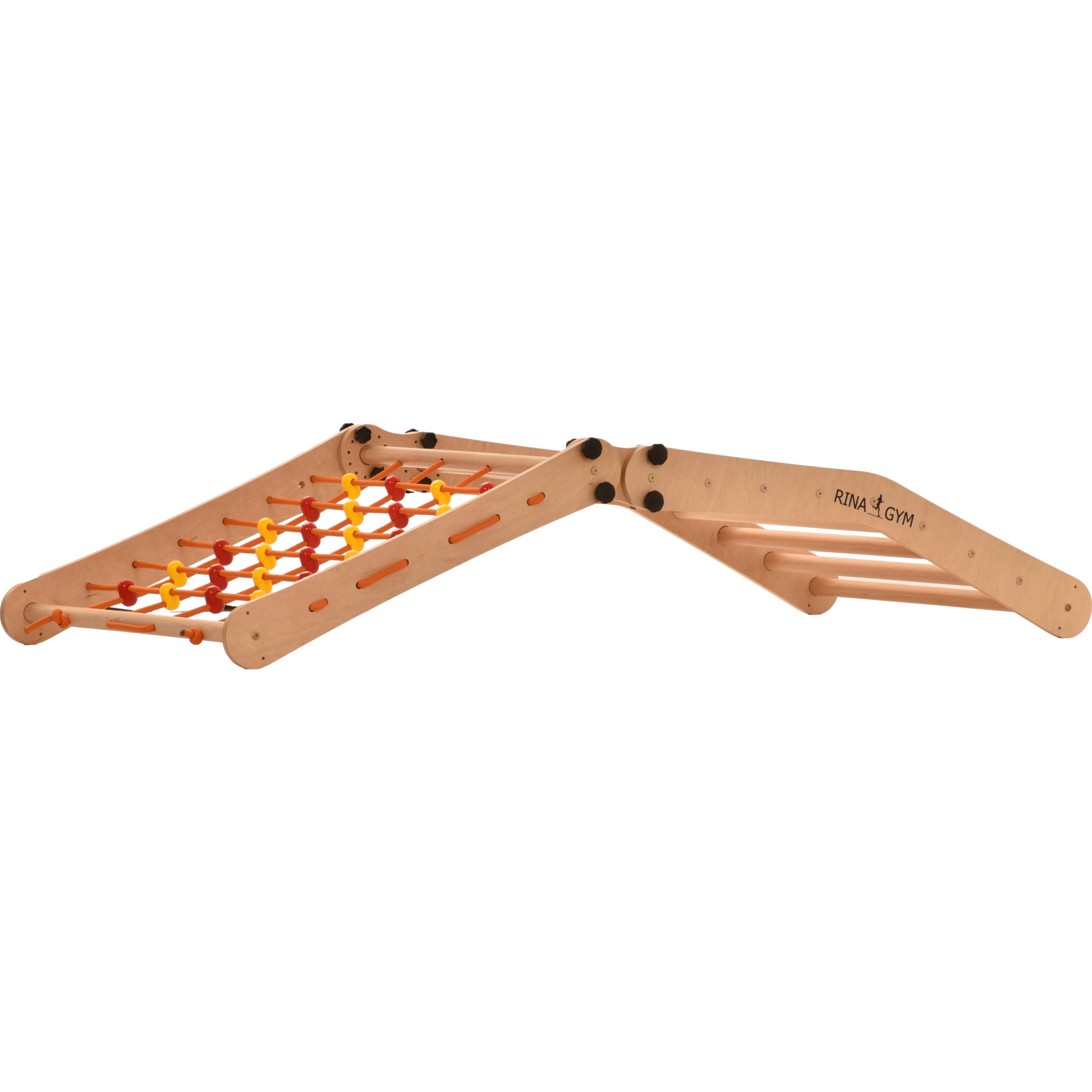 Escalade enfant Rinagym - Échelle intérieure avec filet d’escalade - Cadre en bois pliable, favorise l’équilibre - Peinture et vernis à base d’eau, Serrure de sécurité - Capacité de charge de 50 kg (9g7s)