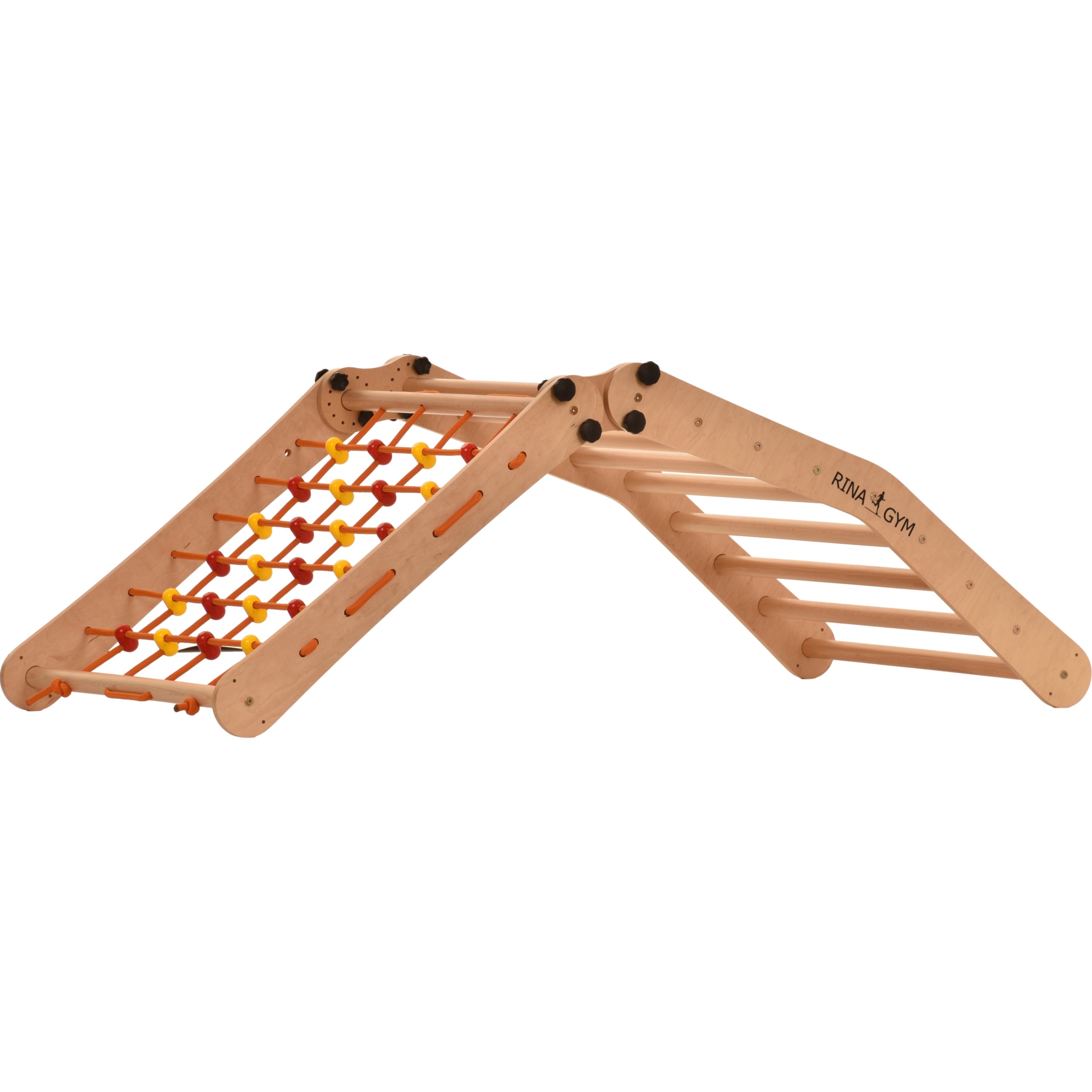 Escalade enfant Rinagym - Échelle intérieure avec filet d’escalade - Cadre en bois pliable, favorise l’équilibre - Peinture et vernis à base d’eau, Serrure de sécurité - Capacité de charge de 50 kg (9g7s)