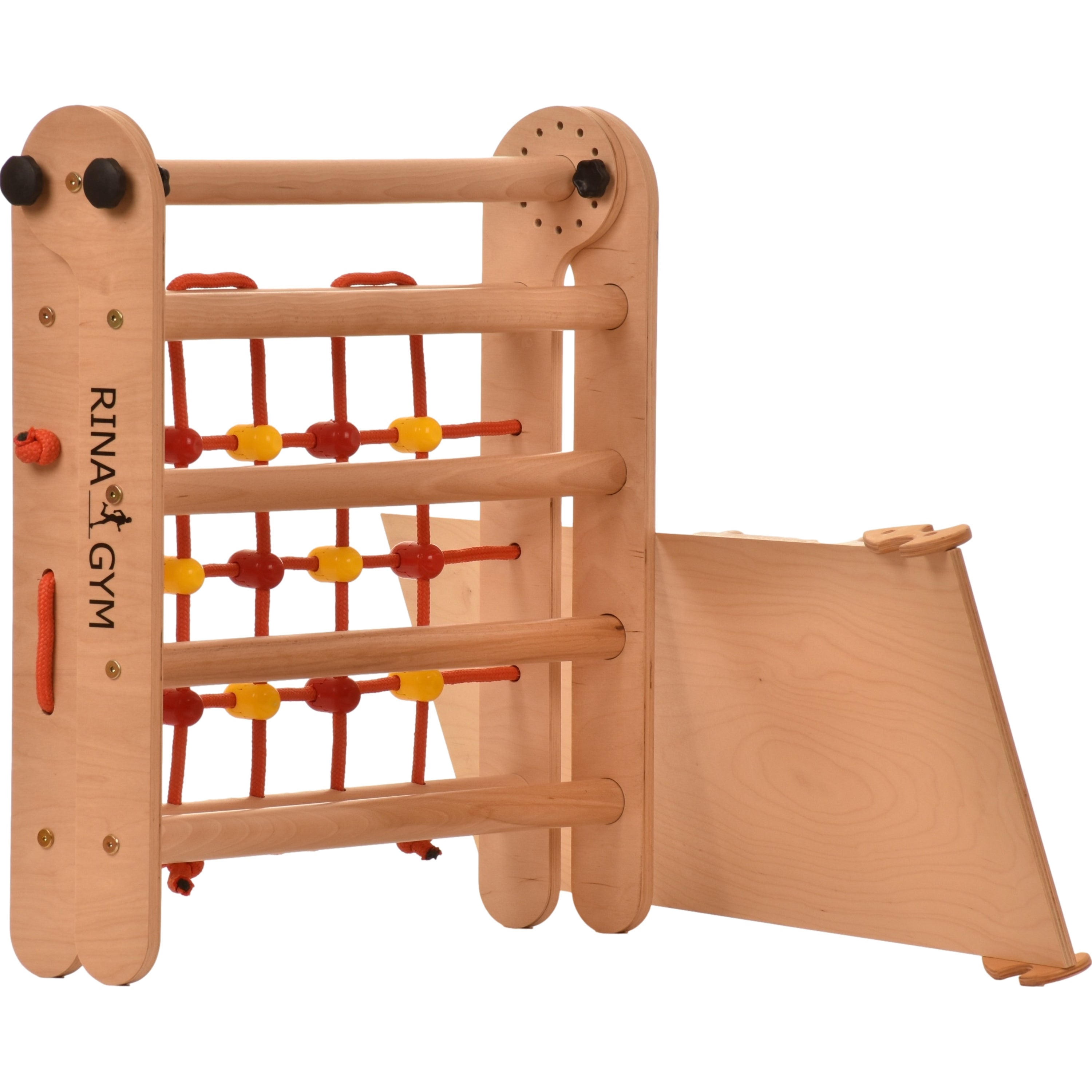Triangolo d'arrampicata Rinagym - Scala da interno con scivolo - Parco giochi legno pieghevole per bambini, favorisce l'equilibrio - Pittura e vernice a base d'acqua, chiusura di sicurezza - Capacità di carico 50 kg (Anet+slide)