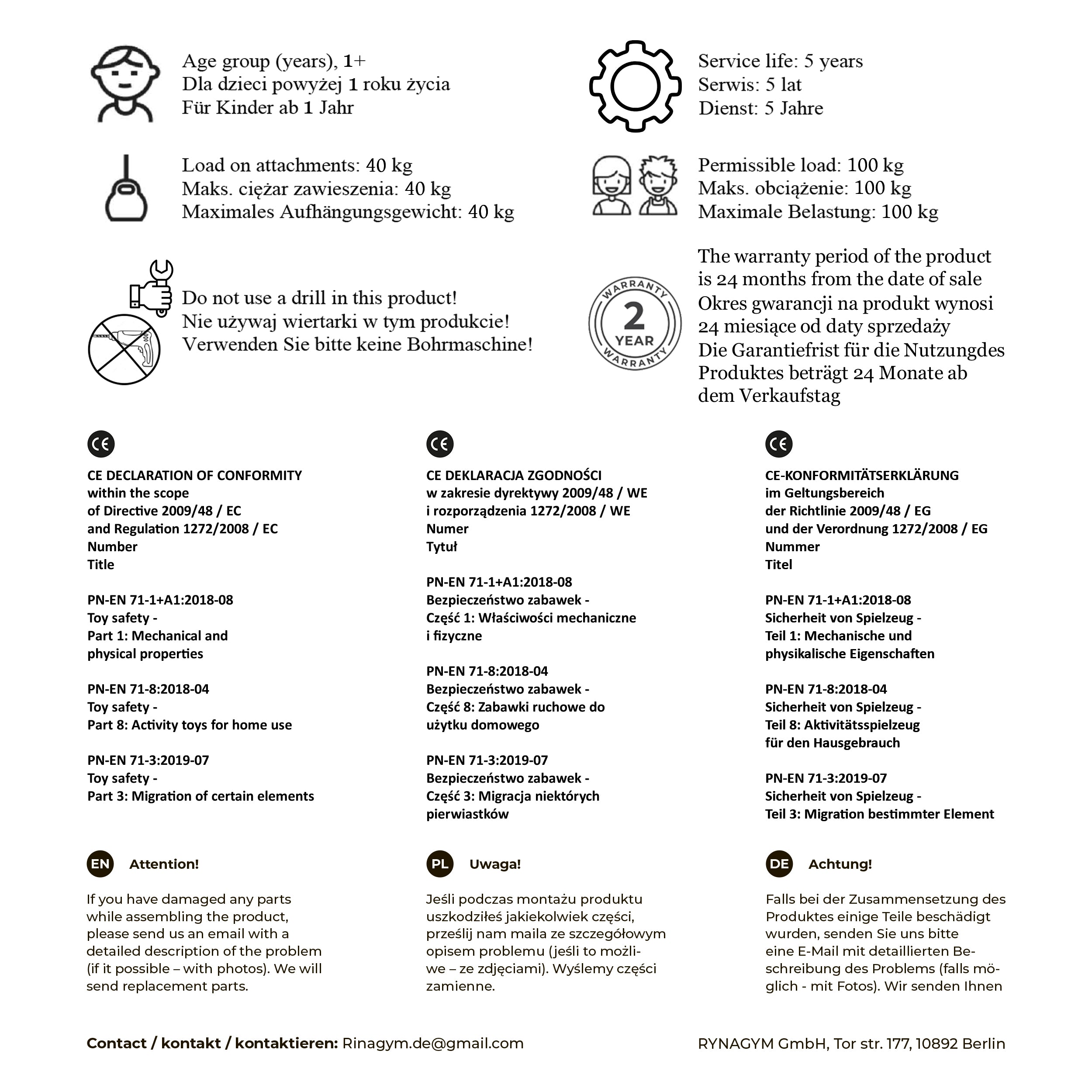 Rinagym Fitnessraum für kleine Kinder -Indoor Leiter mit Rutsche - Zusammenklappbarer Holzrahmen für Kinder - 50kg Tragkraft (7p7p)