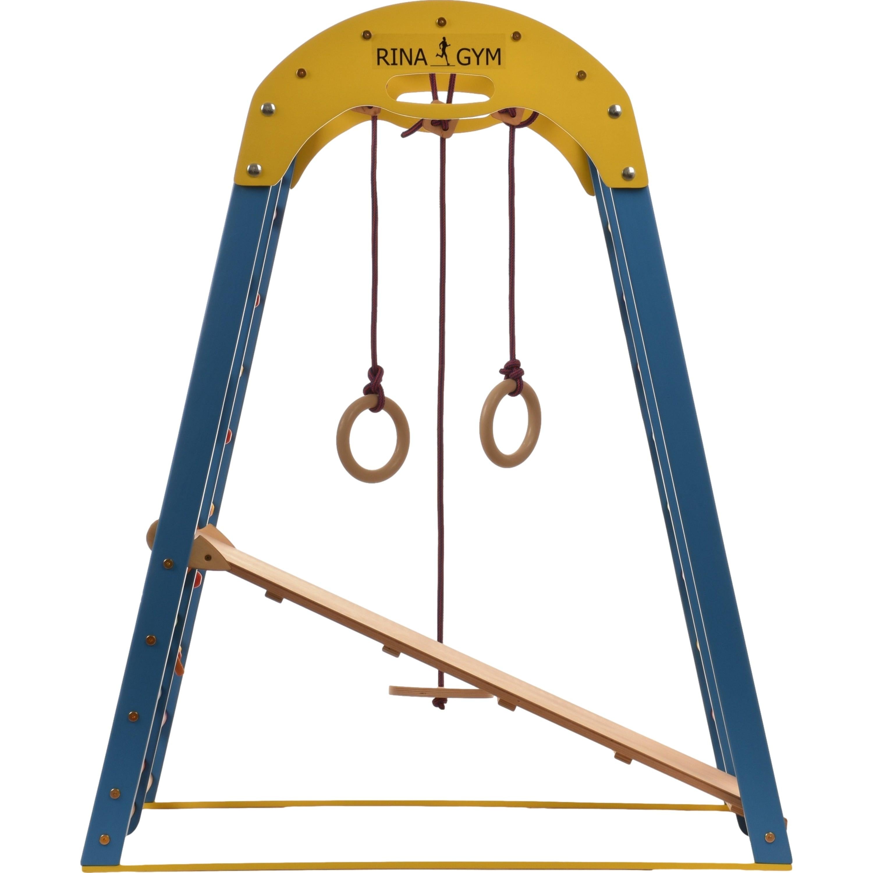 Kletterdreieck Indoor-Spielplatz aus Holz für Kinder - Kletternetz, schwedische Leiter, Ringe, Rutsche - Ideal für 1 bis 5 Jahre - Trägt - RINAGYM GmbH
