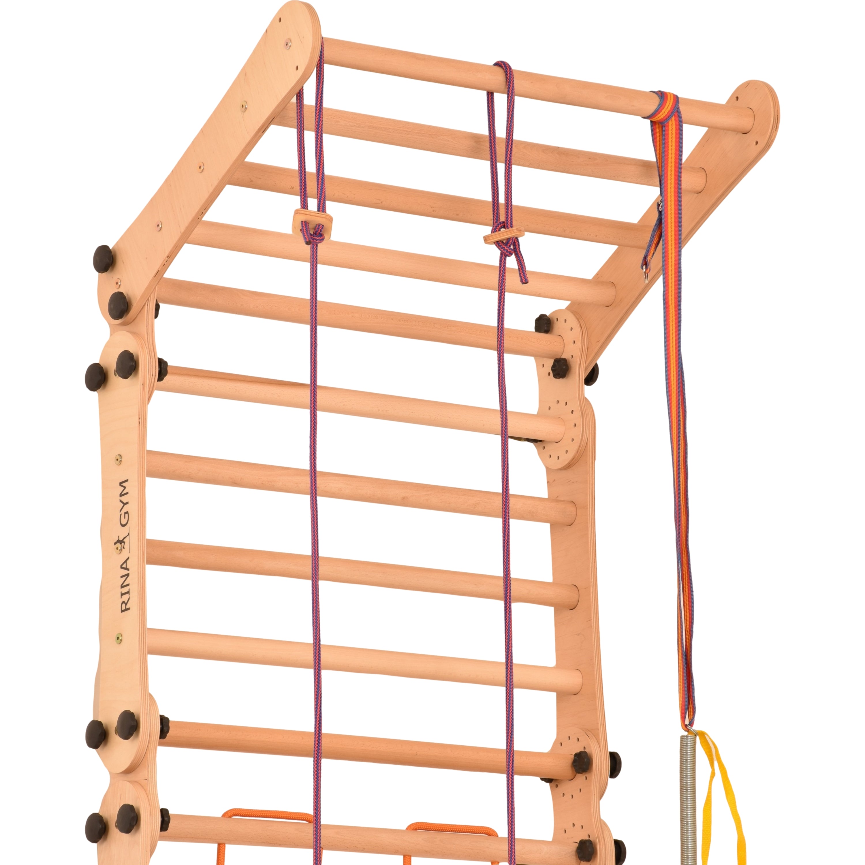Climbing wall for children 2 in 1 - Climbing frame with Swedish climbing wall made of wood with 4 parts: a jumper, a net, gymnastic rings, a Swedish ladder. Indoor 
climbing frame for toddlers 5P5P7S5P