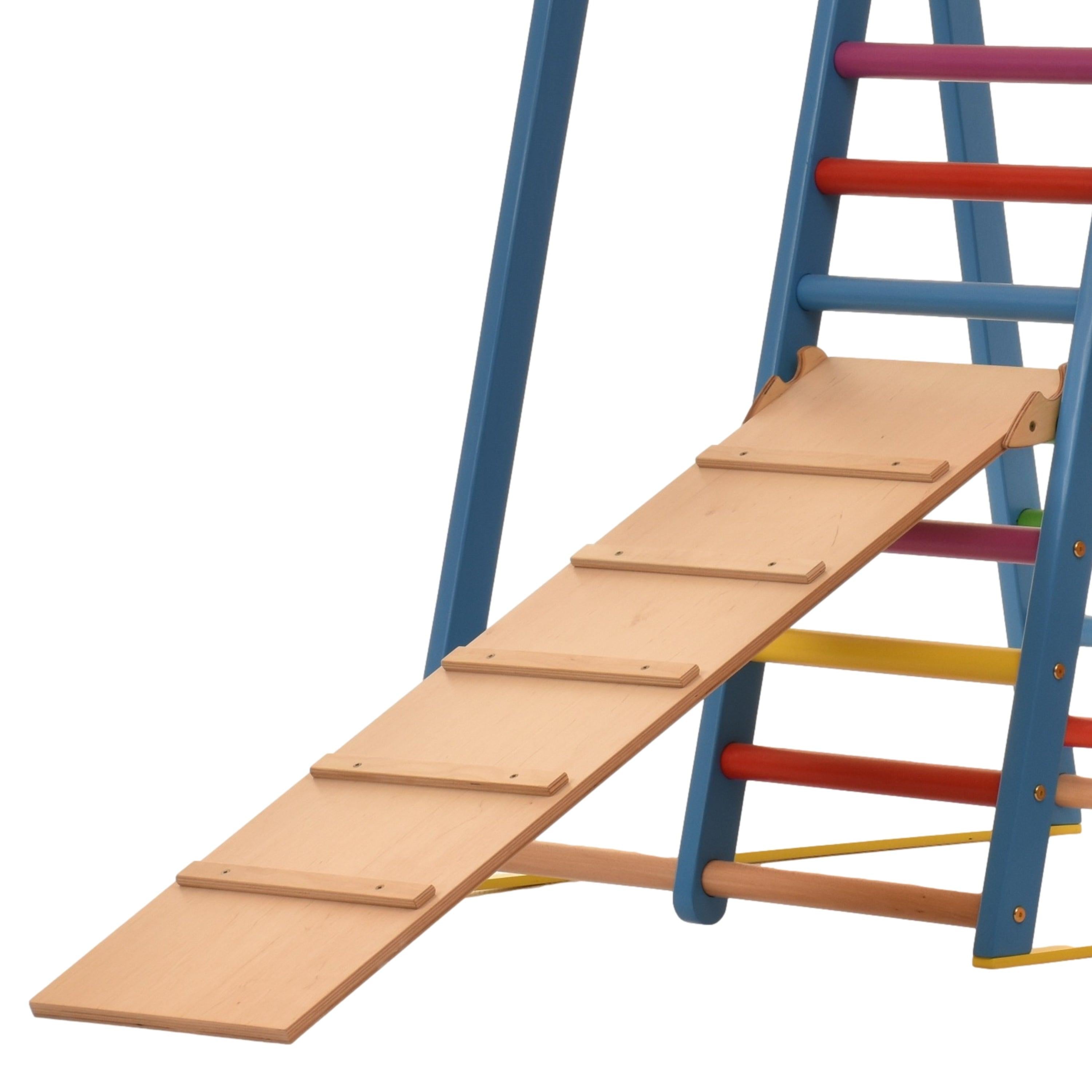 Kletterdreieck Indoor-Spielplatz aus Holz für Kinder - Kletternetz, schwedische Leiter, Ringe, Rutsche - Ideal für 1 bis 5 Jahre - Trägt - RINAGYM GmbH