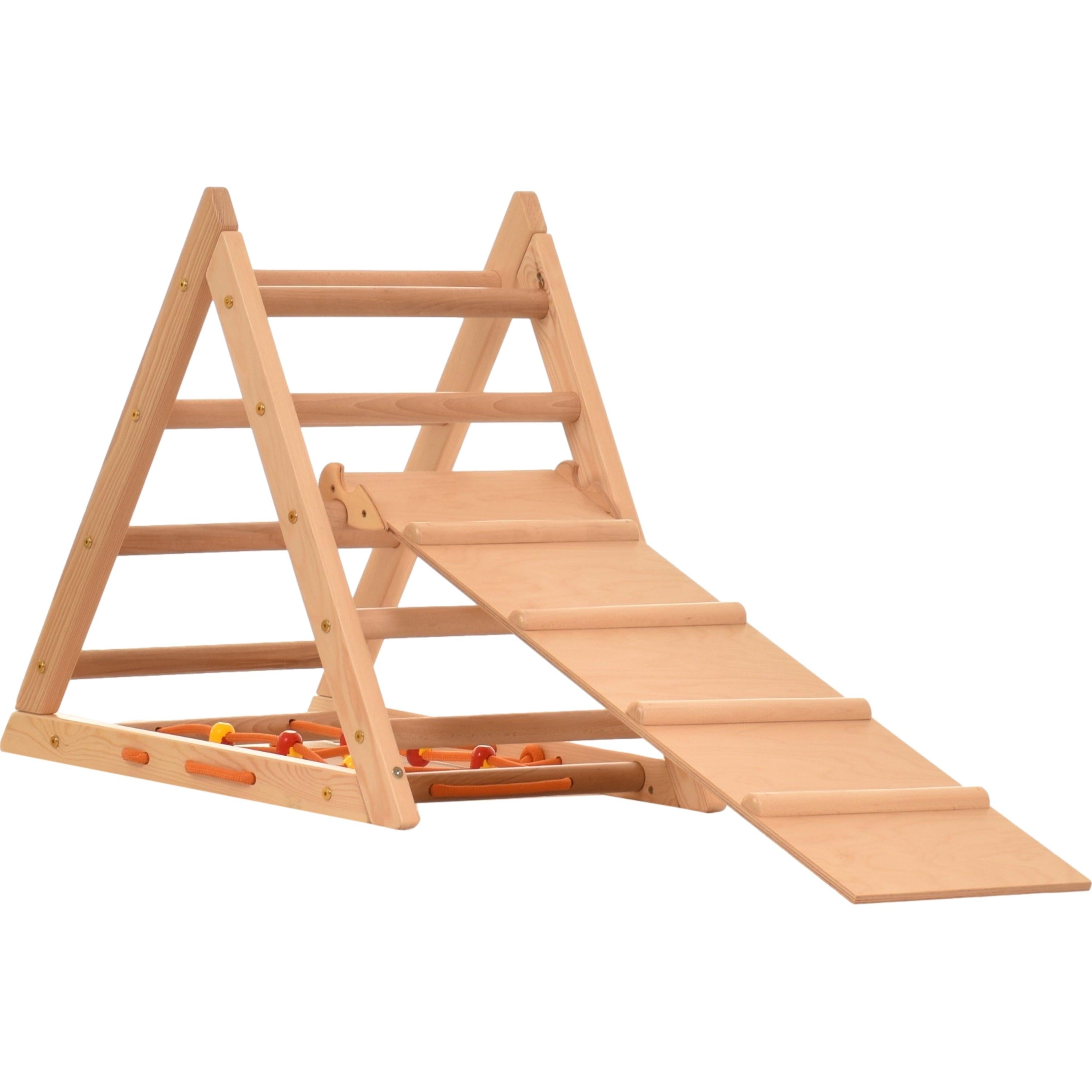 Kletterdreieck für Kinder - Klettergerüst aus Holz - Leiter, doppelseitige Rutsche, Spielnetz - Indoor-Spielplatz, Spielturm, Kletterturm für Kinder - RINAGYM GmbH
