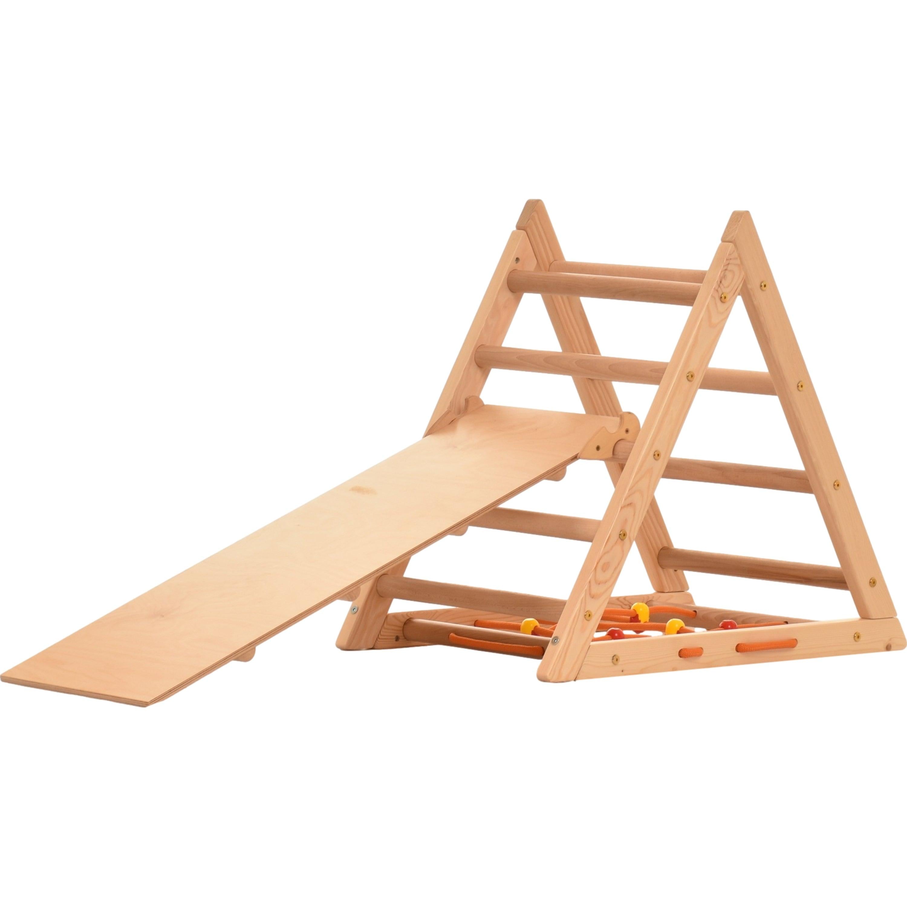 Kletterdreieck für Kinder - Klettergerüst aus Holz - Leiter, doppelseitige Rutsche, Spielnetz - Indoor-Spielplatz, Spielturm, Kletterturm für Kinder - RINAGYM GmbH