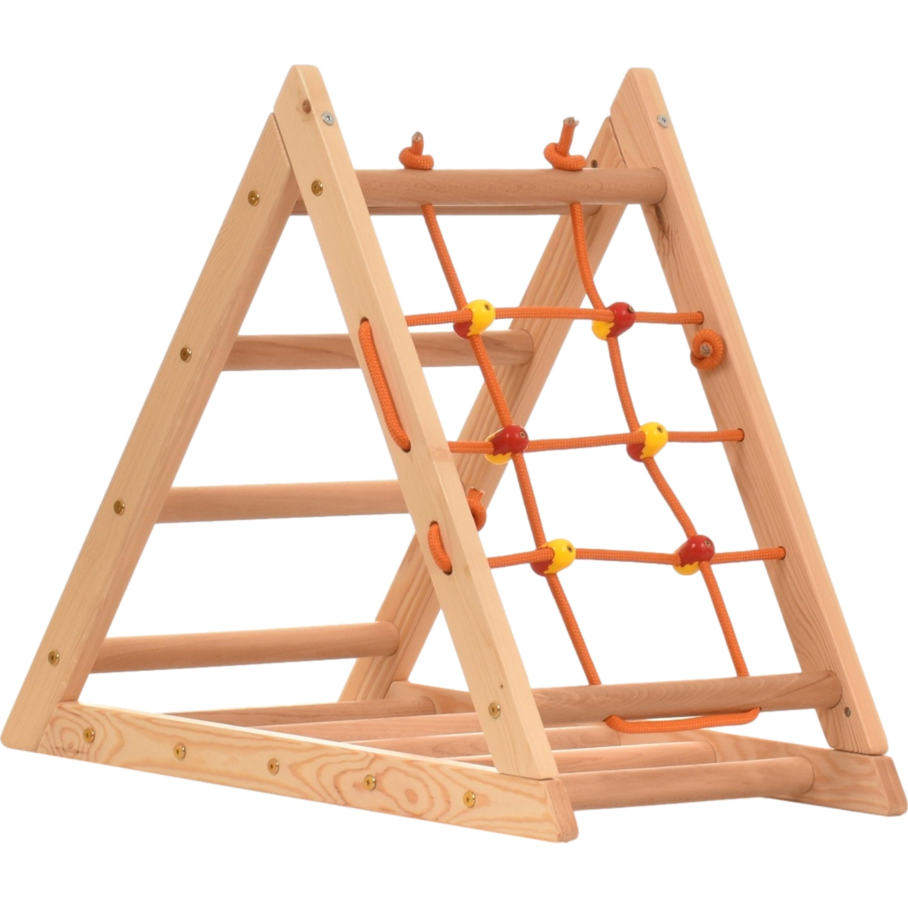 Kletterdreieck für Kinder - Klettergerüst aus Holz - Leiter, doppelseitige Rutsche, Spielnetz - Indoor-Spielplatz, Spielturm, Kletterturm für Kinder - RINAGYM GmbH