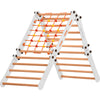 Climbing wall for children 2 in 1 - Climbing frame with Swedish climbing wall made of wood with 4 parts: a jumper, a net, gymnastic rings, a Swedish ladder, a slide. Indoor 
climbing frame for toddlers (5P5P7S5P+SLIDE-WHITE)