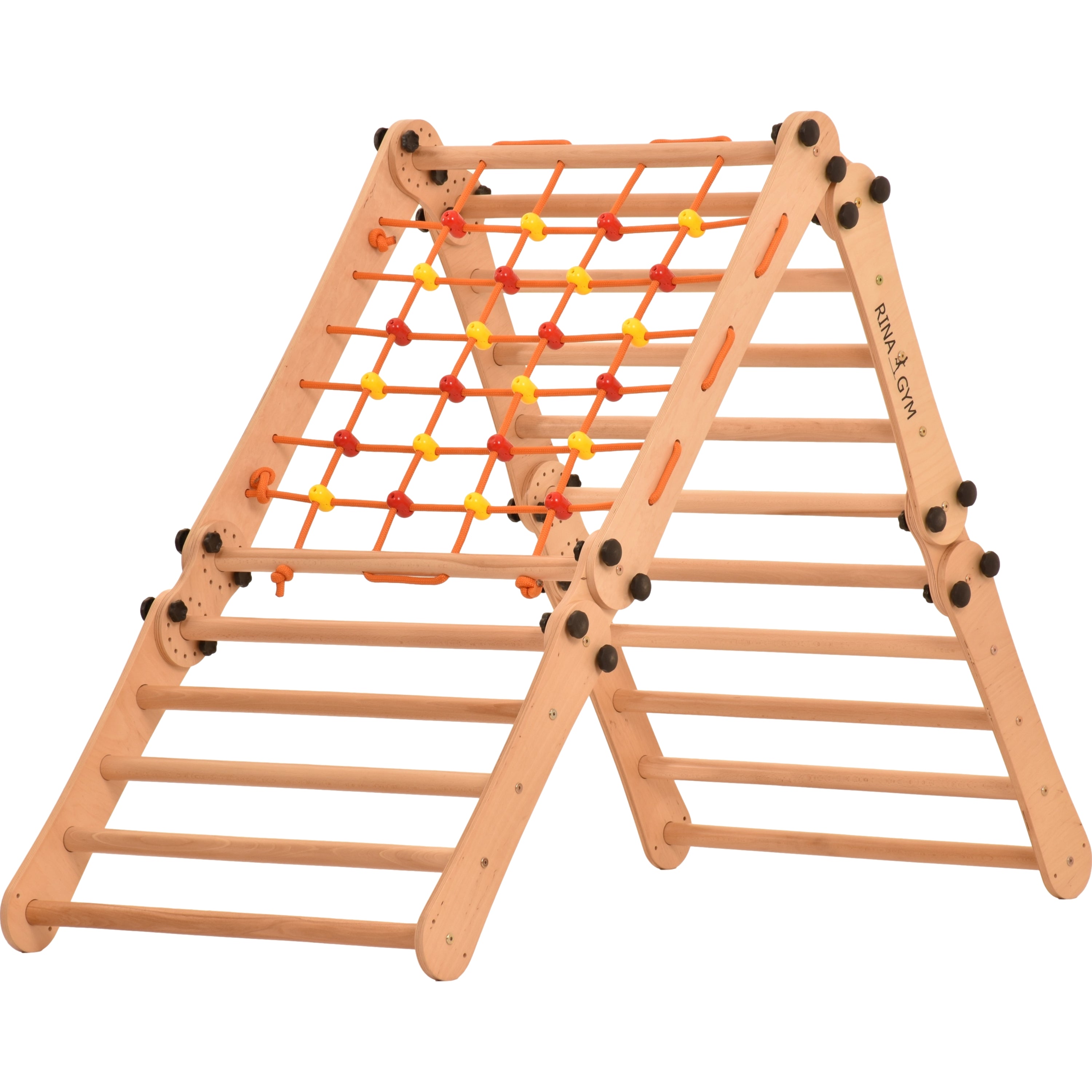 Climbing wall for children 2 in 1 - Climbing frame with Swedish climbing wall made of wood with 4 parts: a jumper, a net, gymnastic rings, a Swedish ladder. Indoor 
climbing frame for toddlers 5P5P7S5P