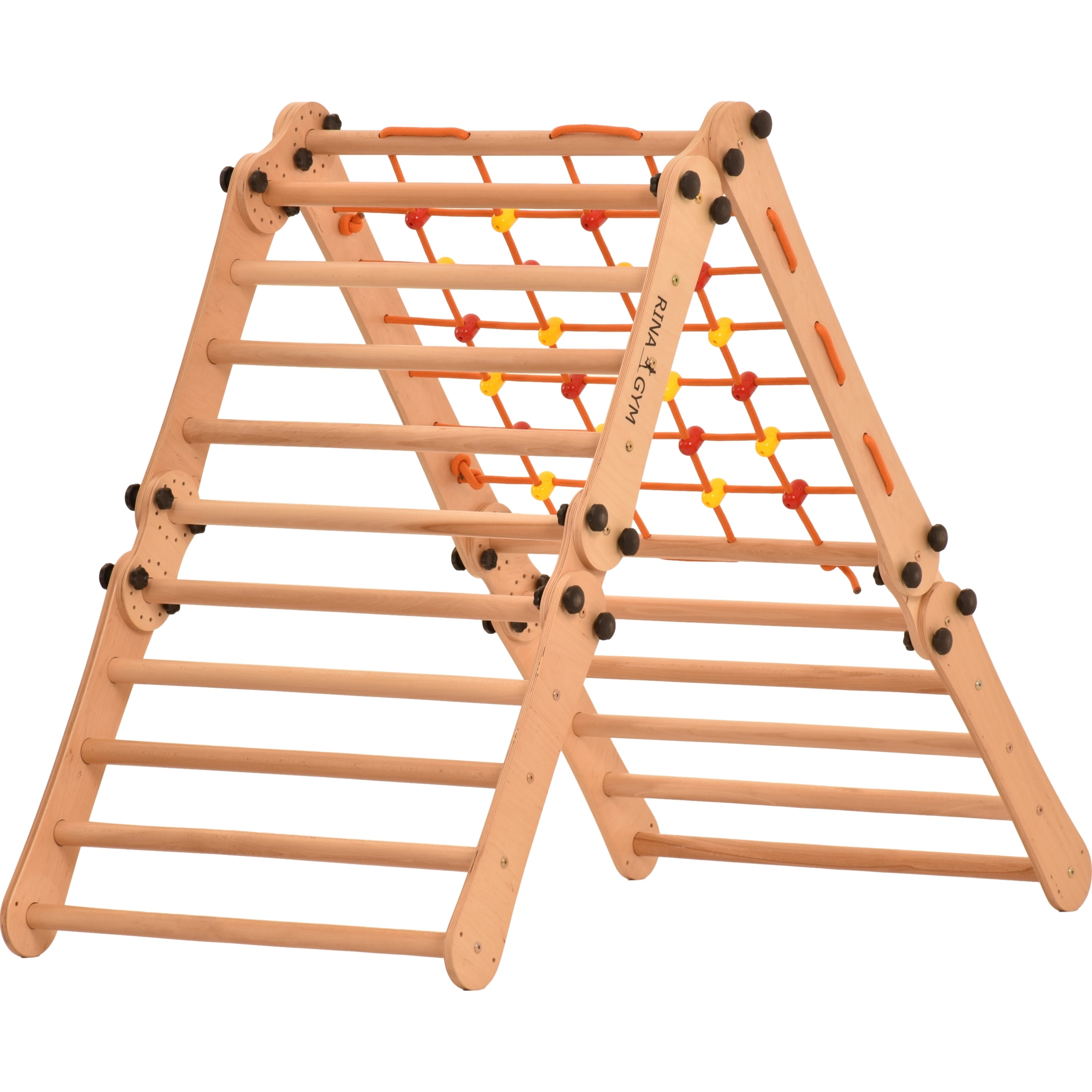 Climbing wall for children 2 in 1 - Climbing frame with Swedish climbing wall made of wood with 4 parts: a jumper, a net, gymnastic rings, a Swedish ladder. Indoor 
climbing frame for toddlers 5P5P7S5P