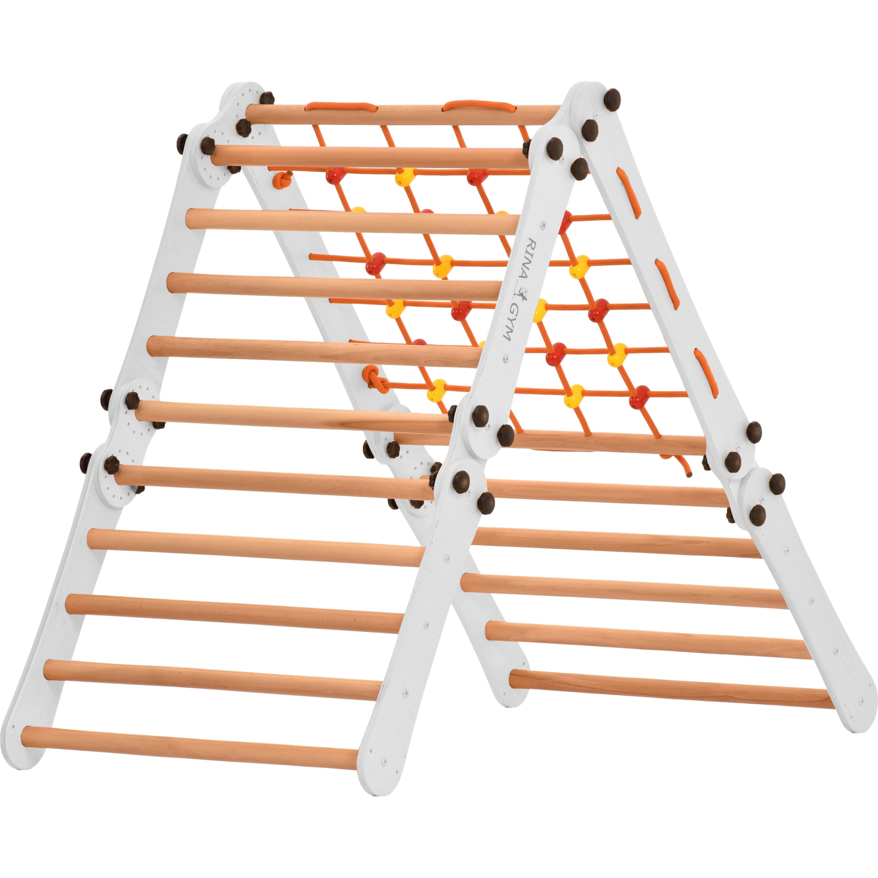 Climbing wall for children 2 in 1 - Climbing frame with Swedish climbing wall made of  wood with 4 parts: a jumper, a net, gymnastic rings, a Swedish ladder. Indoor climbing frame for toddlers  (5P5P7S5P+WHITE)