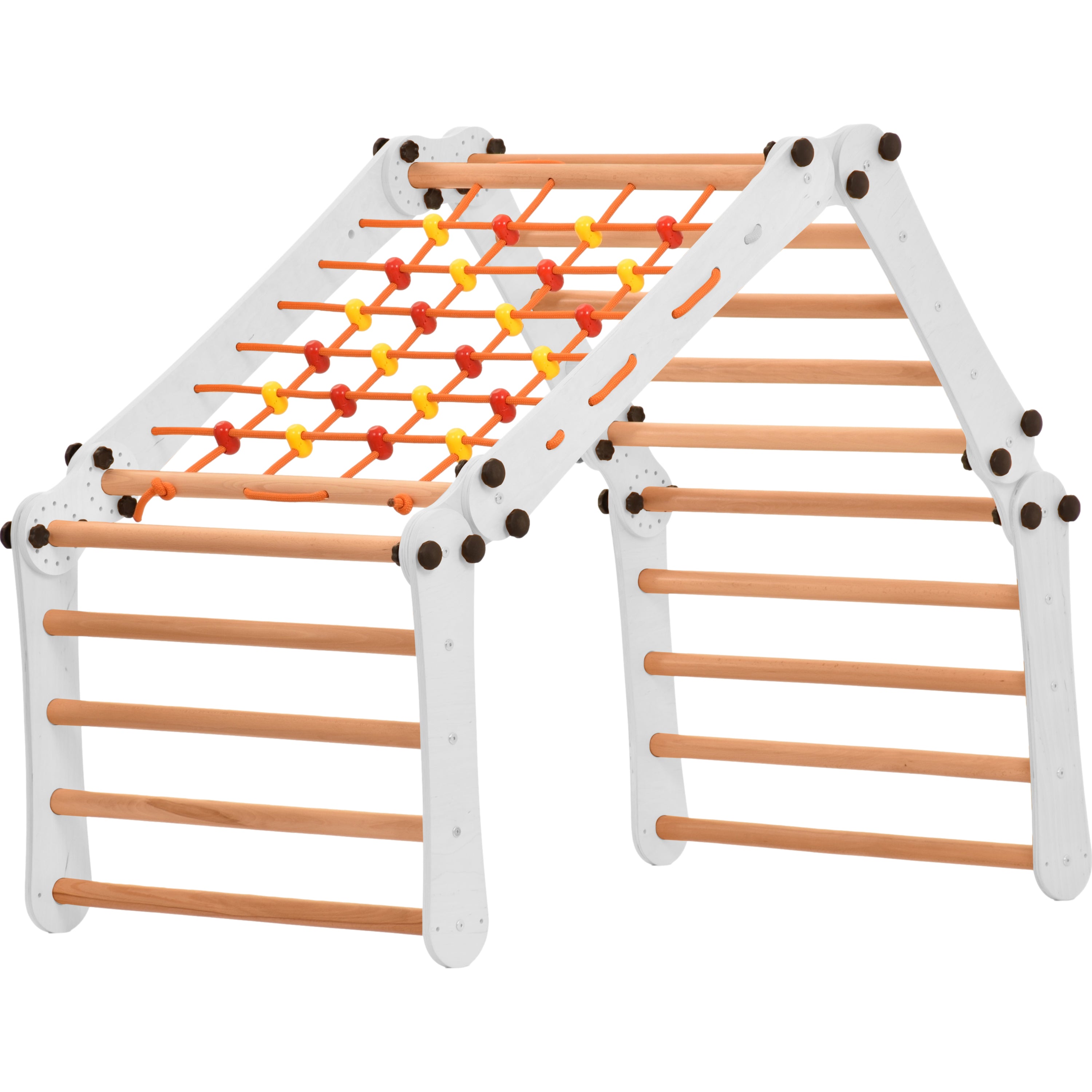 Sprossenwand für Heimtraining mit Kletternetz, Turnringen & Seil – Indoor-Fitnessgerät für Kinder & Erwachsene, wand- & bodenmontierbar 5P5P7S5P+SLIDE-WHITE