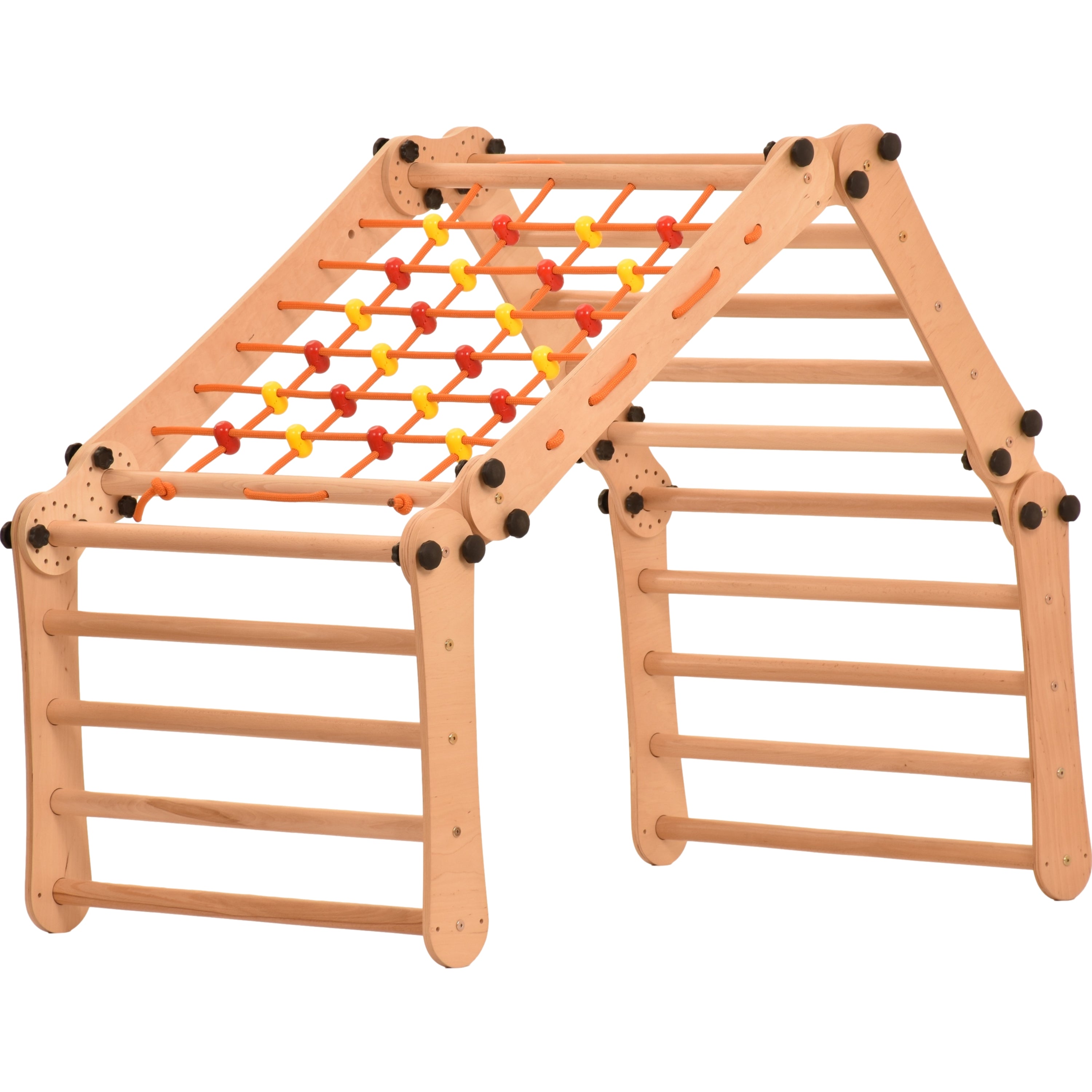 Climbing wall for children 2 in 1 - Climbing frame with Swedish climbing wall made of wood with 4 parts: a jumper, a net, gymnastic rings, a Swedish ladder. Indoor 
climbing frame for toddlers 5P5P7S5P