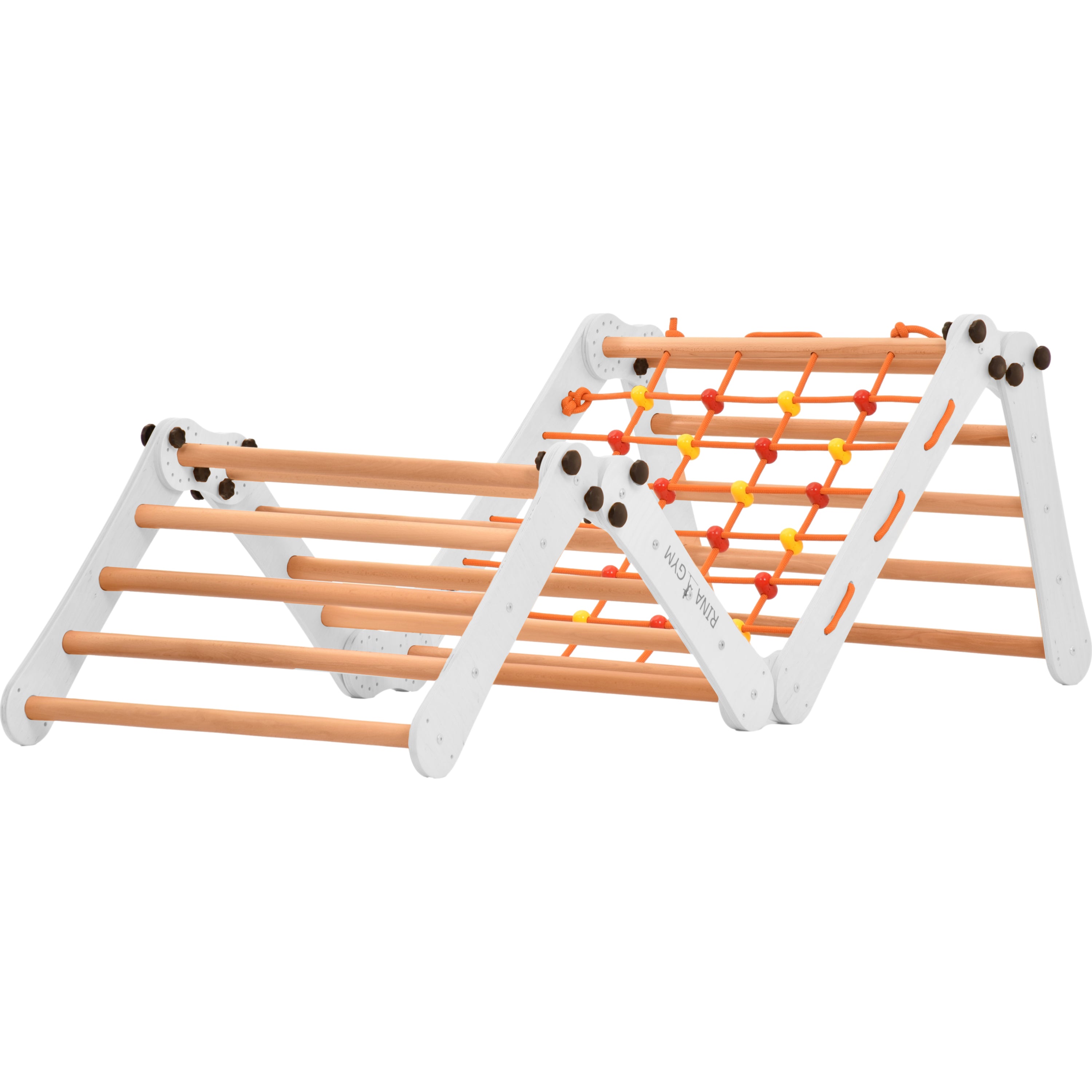 Sprossenwand für Heimtraining mit Kletternetz, Turnringen & Seil – Indoor-Fitnessgerät für Kinder & Erwachsene, wand- & bodenmontierbar 5P5P7S5P+SLIDE-WHITE