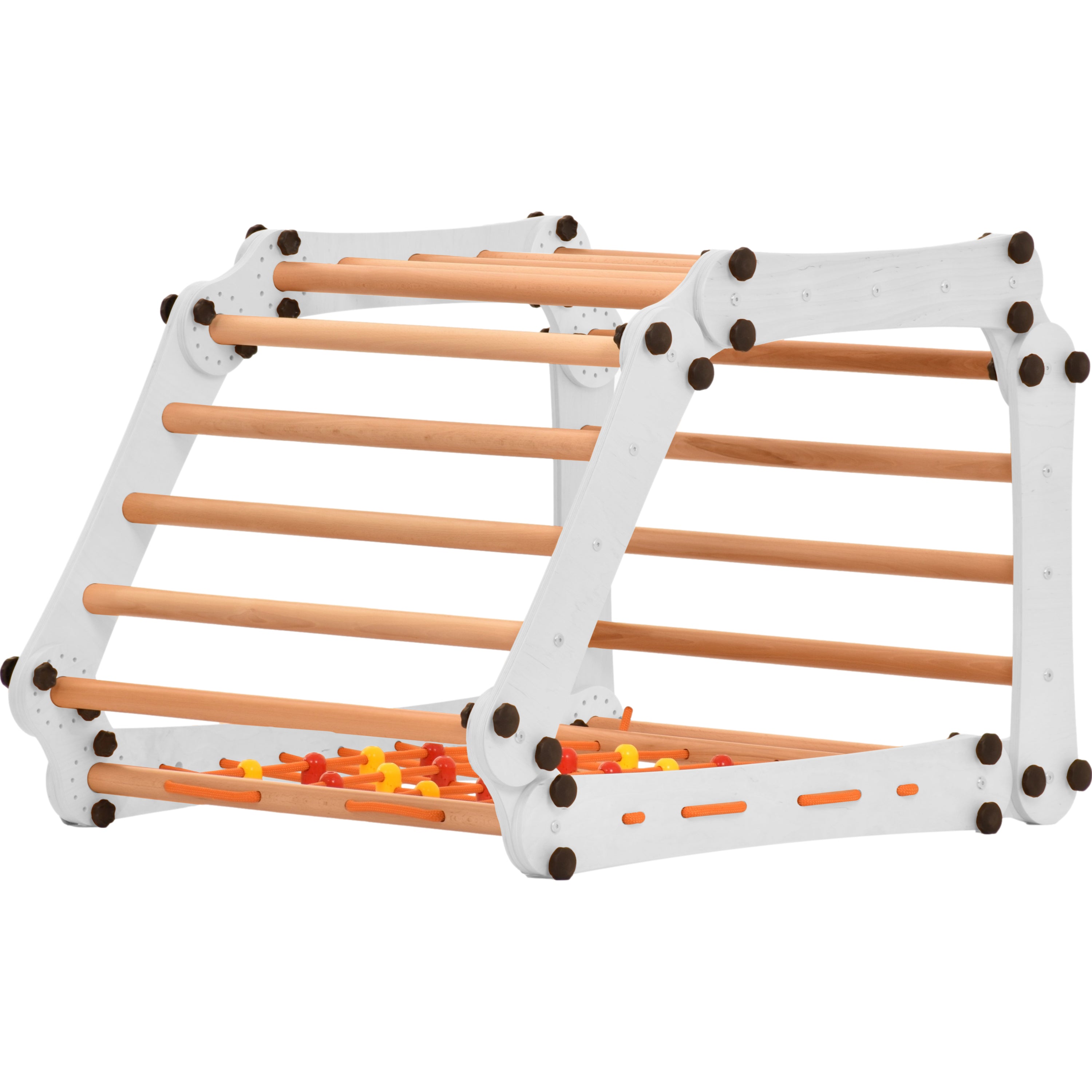 Sprossenwand für Heimtraining mit Kletternetz, Turnringen & Seil – Indoor-Fitnessgerät für Kinder & Erwachsene, wand- & bodenmontierbar 5P5P7S5P+SLIDE-WHITE