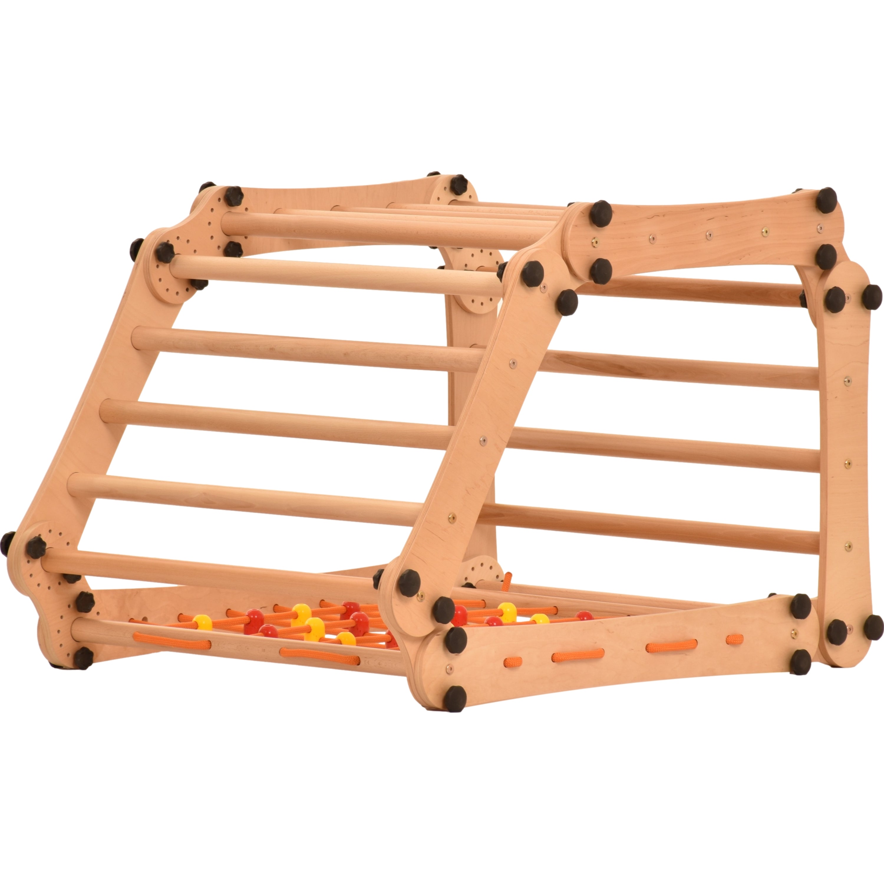 Climbing wall for children 2 in 1 - Climbing frame with Swedish climbing wall made of wood with 4 parts: a jumper, a net, gymnastic rings, a Swedish ladder. Indoor 
climbing frame for toddlers 5P5P7S5P