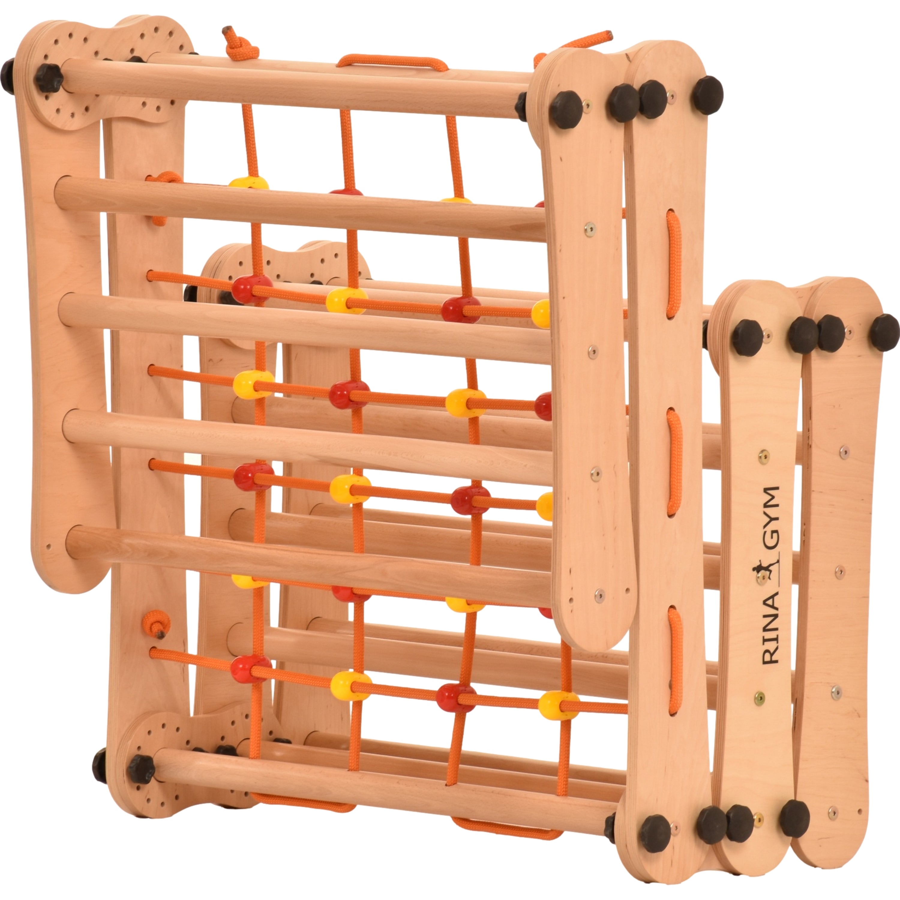 Climbing wall for children 2 in 1 - Climbing frame with Swedish climbing wall made of wood with 4 parts: a jumper, a net, gymnastic rings, a Swedish ladder. Indoor 
climbing frame for toddlers 5P5P7S5P