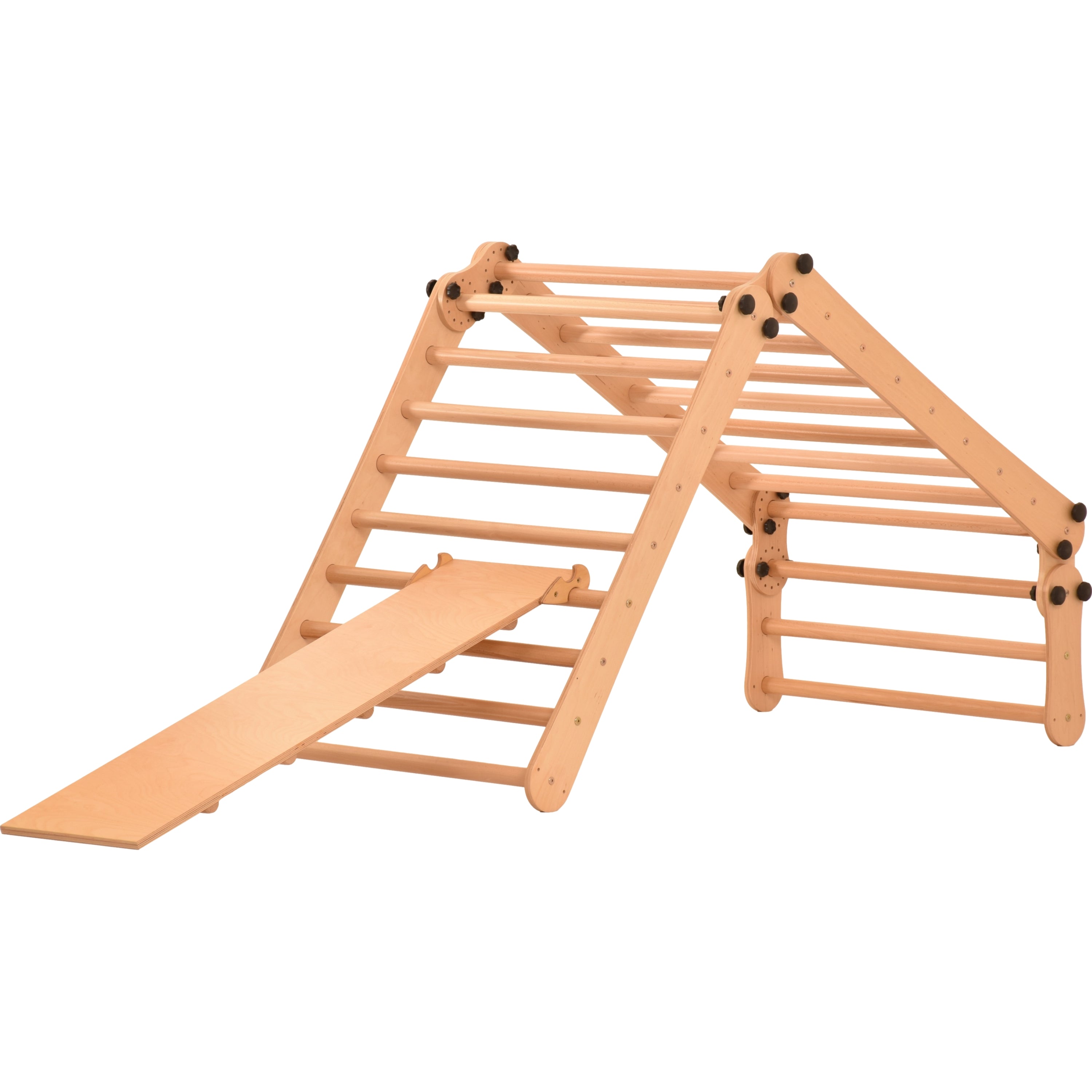 Climbing wall for children 2 in 1 - Climbing frame with Swedish climbing wall made of wood with 4 parts: a jumper, a net, gymnastic rings, a Swedish ladder, a slide. Indoor 
climbing frame for toddlers 3P9P9P+SLIDE