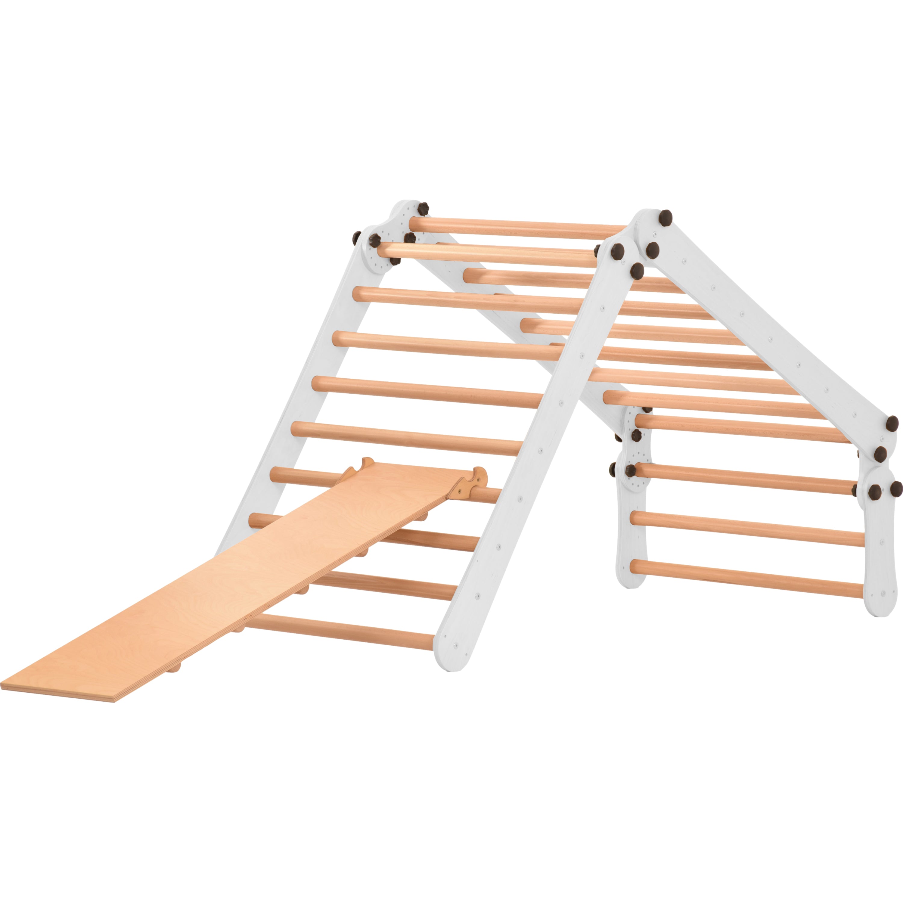 Sprossenwand für Heimtraining mit Kletternetz, Turnringen & Seil – Indoor-Fitnessgerät für Kinder & Erwachsene, wand- & bodenmontierbar 3P9P9P+SLIDE-WHITE