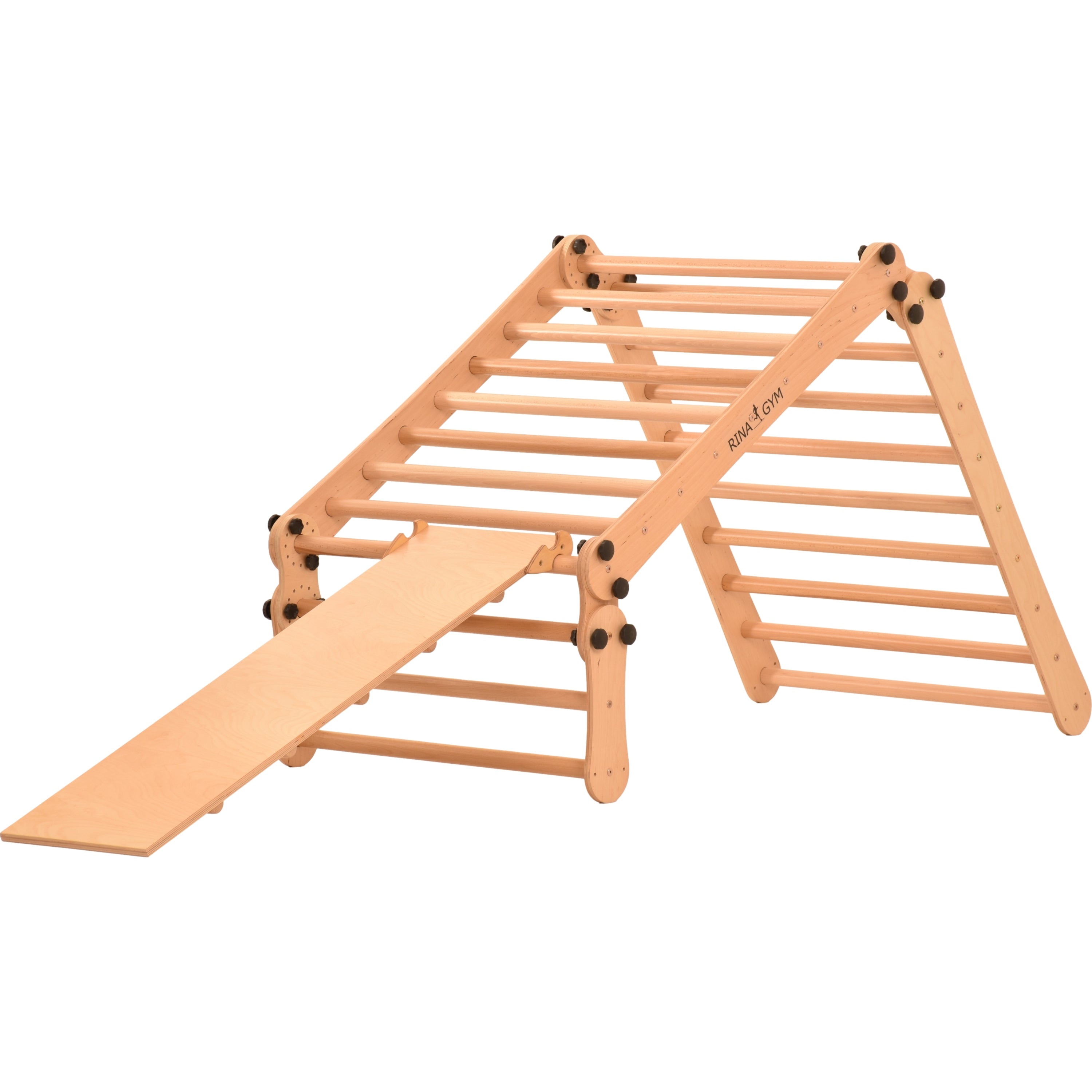 Climbing wall for children 2 in 1 - Climbing frame with Swedish climbing wall made of wood with 4 parts: a jumper, a net, gymnastic rings, a Swedish ladder, a slide. Indoor 
climbing frame for toddlers 3P9P9P+SLIDE