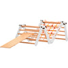 Climbing wall for children 2 in 1 - Climbing frame with Swedish climbing wall made of wood with 4 parts: a jumper, a net, gymnastic rings, a Swedish ladder, a slide. Indoor 
climbing frame for toddlers (5P5P7S5P+SLIDE-WHITE)