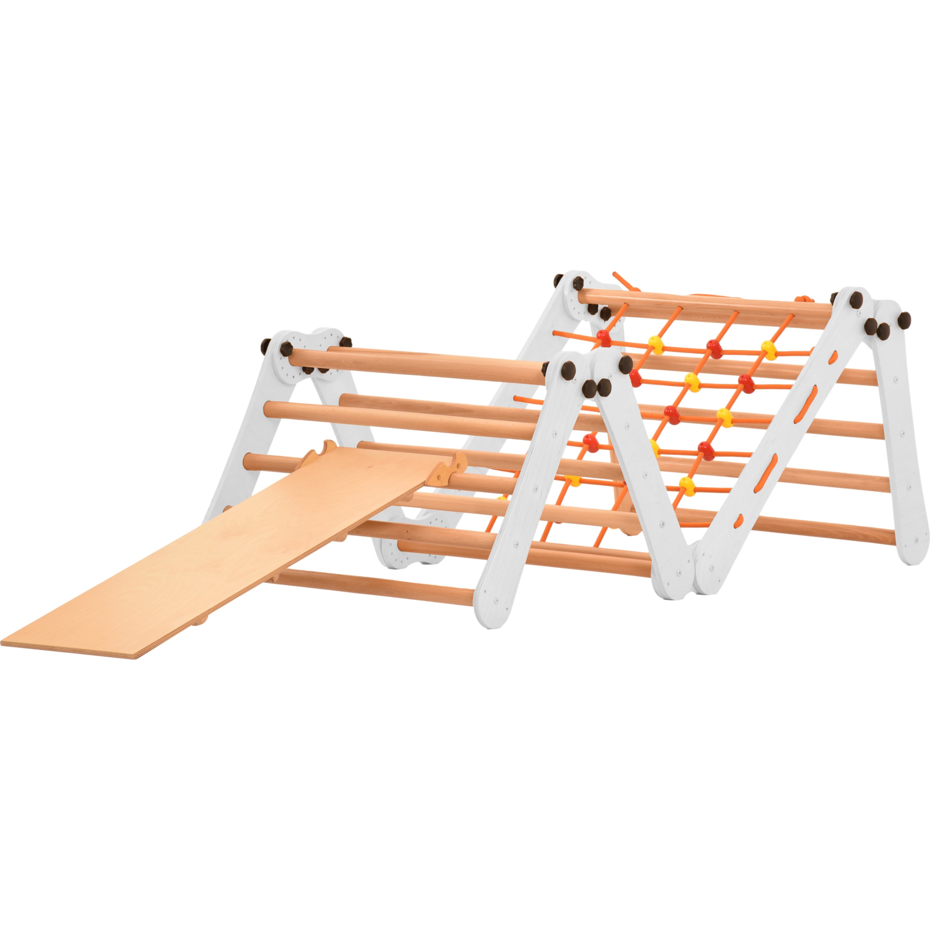 Sprossenwand für Heimtraining mit Kletternetz, Turnringen & Seil – Indoor-Fitnessgerät für Kinder & Erwachsene, wand- & bodenmontierbar 5P5P7S5P+SLIDE-WHITE
