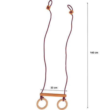Wooden gymnastic rings and trapeze - Height-adjustable training equipment for home fitness - Rinagym