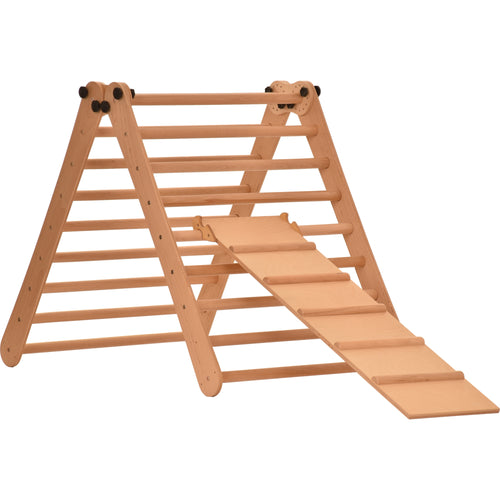 Rinagym Climbing Triangle - Indoor ladder with slide - Collapsible wooden indoor climbing frame for children, promotes balance - Water-based paint & varnish, safety lock - 50 kg load capacity (9p9p+slide)
