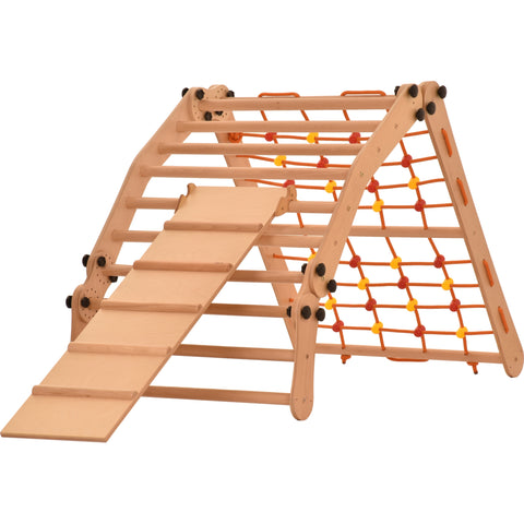 Rinagym Climbing Triangle - Indoor ladder with slide - Collapsible wooden indoor climbing frame for children, promotes balance - Water-based paint & varnish, safety lock - 50 kg load capacity (3p7g9s+slide)