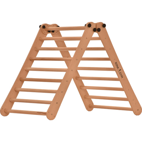 Rinagym Climbing Triangle - Double Indoor Ladder - Collapsible wooden indoor climbing frame for children, promotes balance - Water-based paint & varnish, safety lock - 50kg load capacity (9p9p)