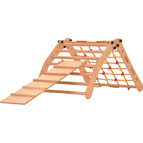 Rinagym Climbing Triangle - Indoor ladder with slide - Collapsible wooden indoor climbing frame for children, promotes balance - Water-based paint & varnish, safety lock - 50 kg load capacity (7g7s+slide)