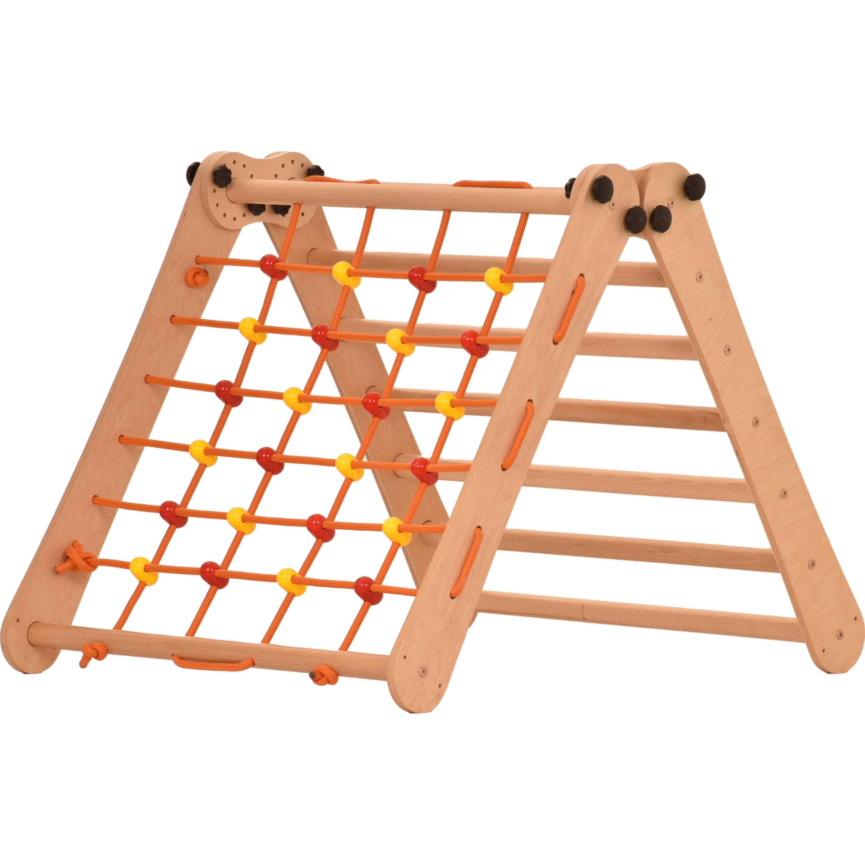 Triangolo d'arrampicata Rinagym - Scala da interno con rete da arrampicata - Parco giochi legno pieghevole per bambini, favorisce l'equilibrio - Pittura e vernice a base d'acqua, chiusura di sicurezza - Capacità di carico 50 kg (7p7s)