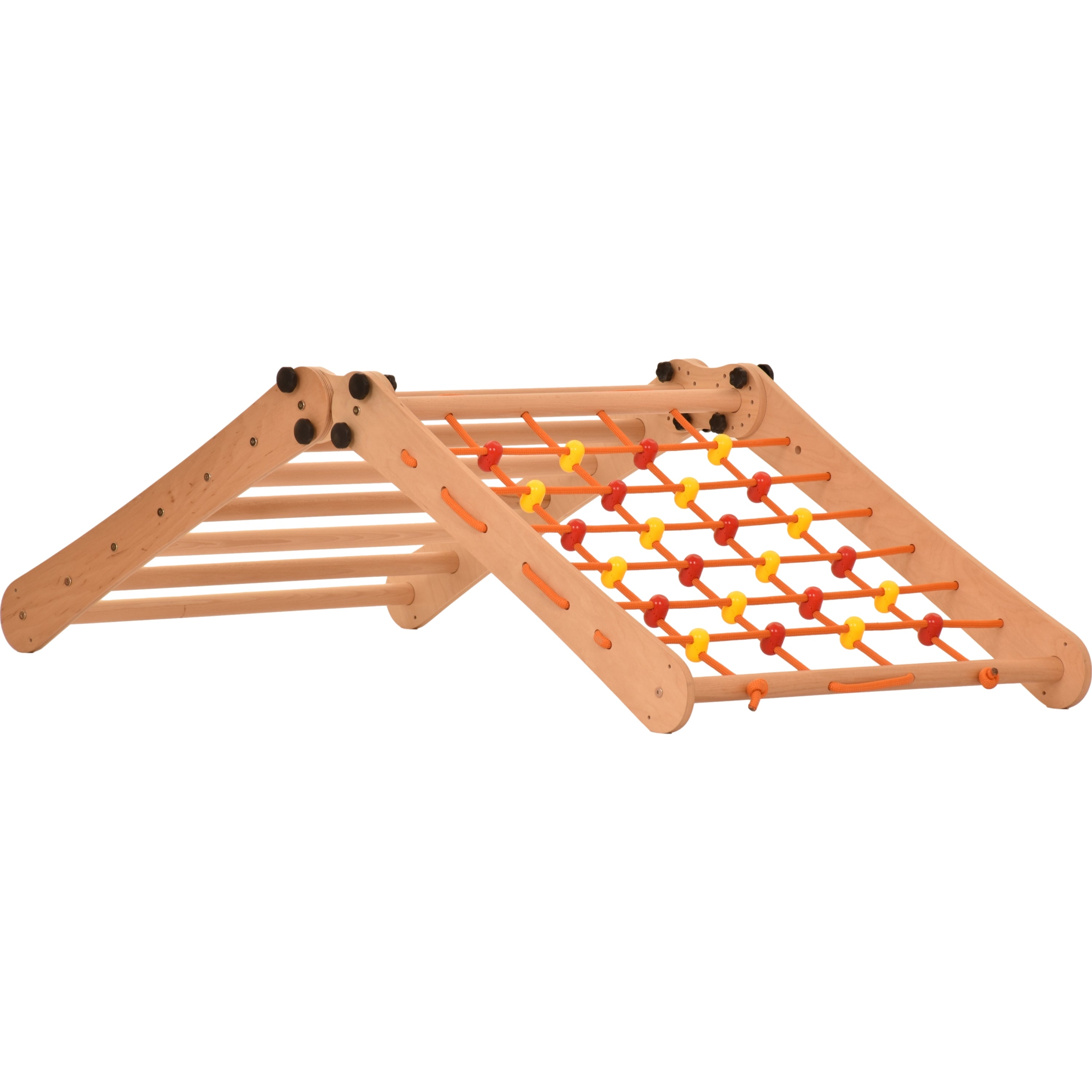 Triangolo d'arrampicata Rinagym - Scala da interno con rete da arrampicata - Parco giochi legno pieghevole per bambini, favorisce l'equilibrio - Pittura e vernice a base d'acqua, chiusura di sicurezza - Capacità di carico 50 kg (7p7s)