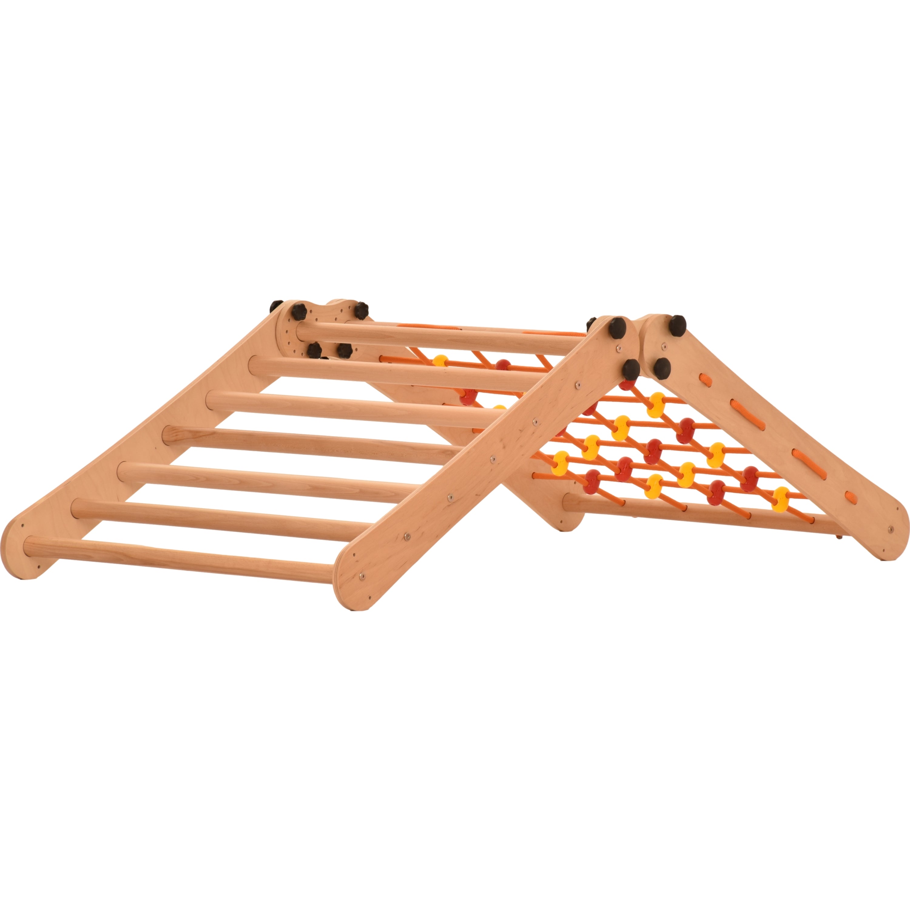 Triangolo d'arrampicata Rinagym - Scala da interno con rete da arrampicata - Parco giochi legno pieghevole per bambini, favorisce l'equilibrio - Pittura e vernice a base d'acqua, chiusura di sicurezza - Capacità di carico 50 kg (7p7s)