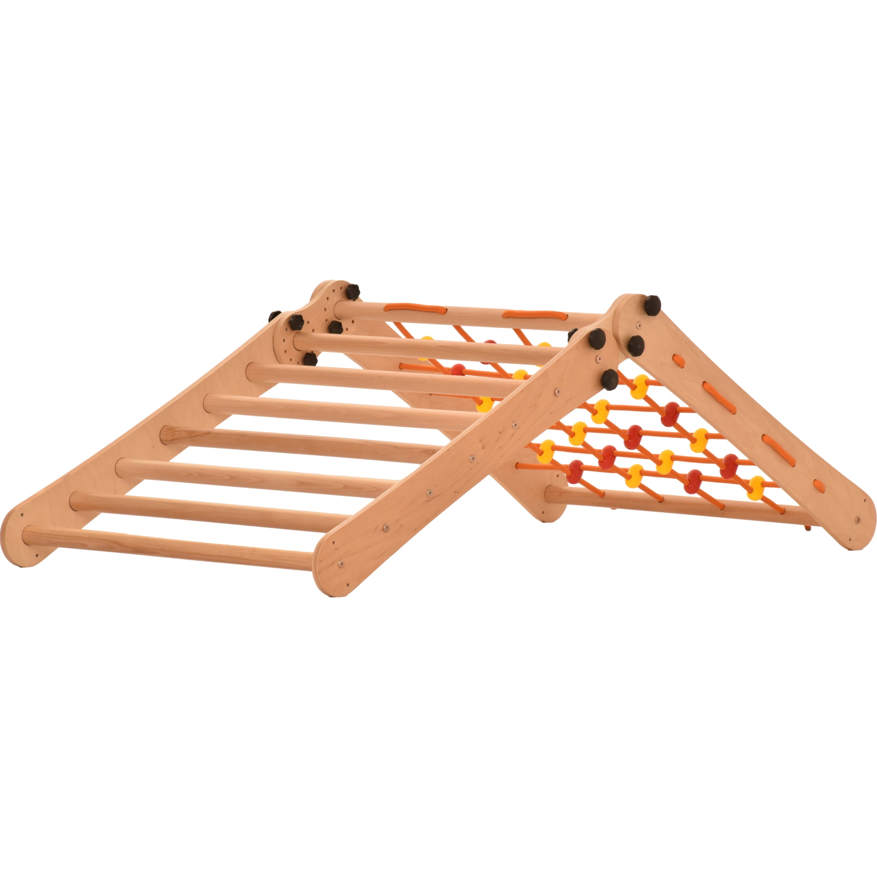 Triangolo d'arrampicata Rinagym - Scala da interno con rete da arrampicata - Parco giochi legno pieghevole per bambini, favorisce l'equilibrio - Pittura e vernice a base d'acqua, chiusura di sicurezza - Capacità di carico 50 kg (7p7s)
