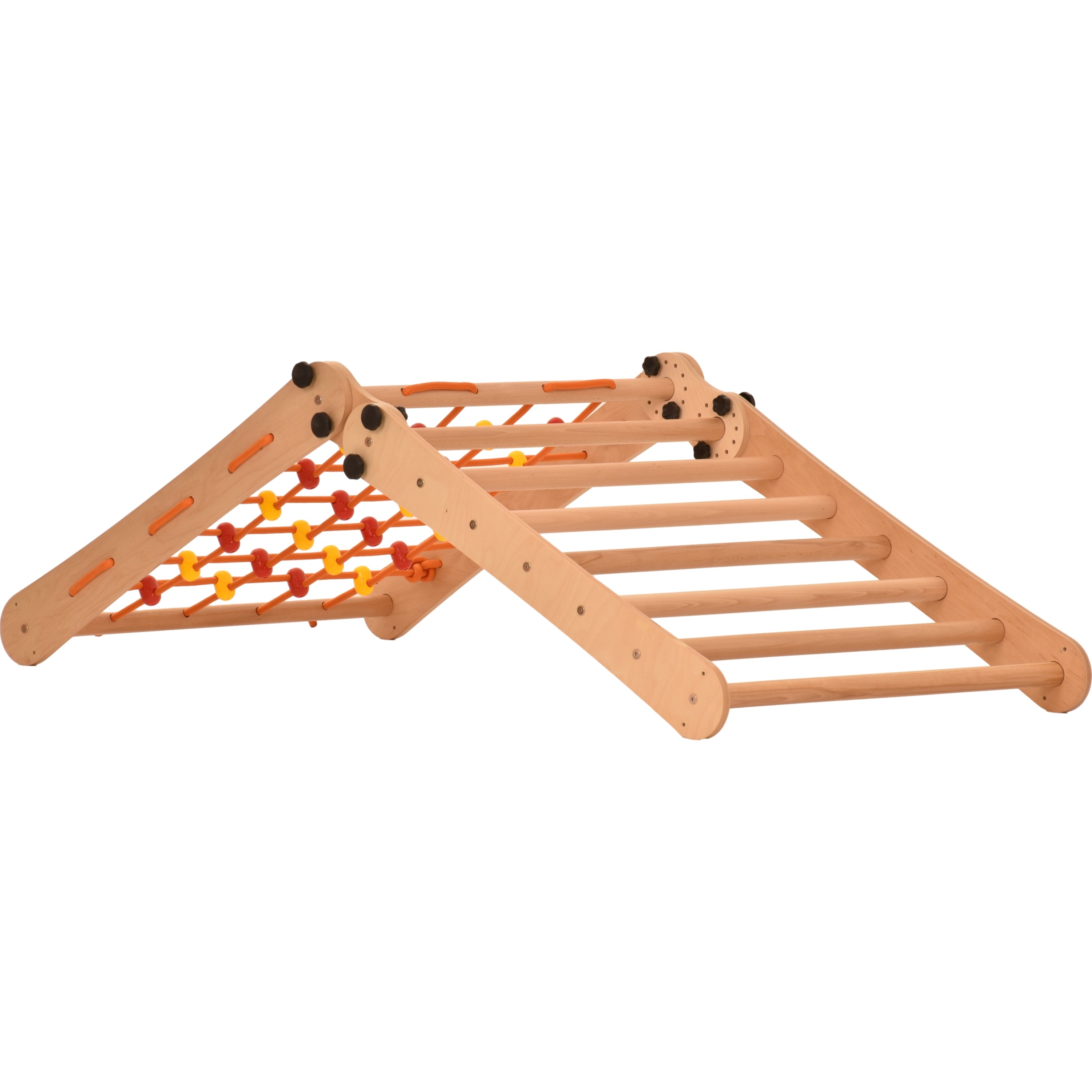 Triangolo d'arrampicata Rinagym - Scala da interno con rete da arrampicata - Parco giochi legno pieghevole per bambini, favorisce l'equilibrio - Pittura e vernice a base d'acqua, chiusura di sicurezza - Capacità di carico 50 kg (7p7s)