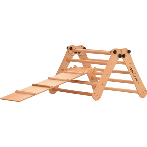 Rinagym Climbing Triangle - Indoor ladder with slide - Collapsible wooden indoor climbing frame for children, promotes balance - Water-based paint & varnish, safety lock - 50 kg load capacity (5p5p+slide)