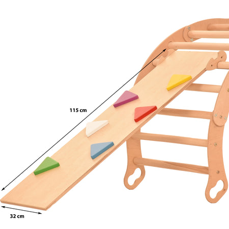RINAGYM Slide & Climbing Ramp – 2-in-1 Birch Accessory for Indoor Climbing Triangles – 115×33 cm – EN 913-Aligned Sports Equipment