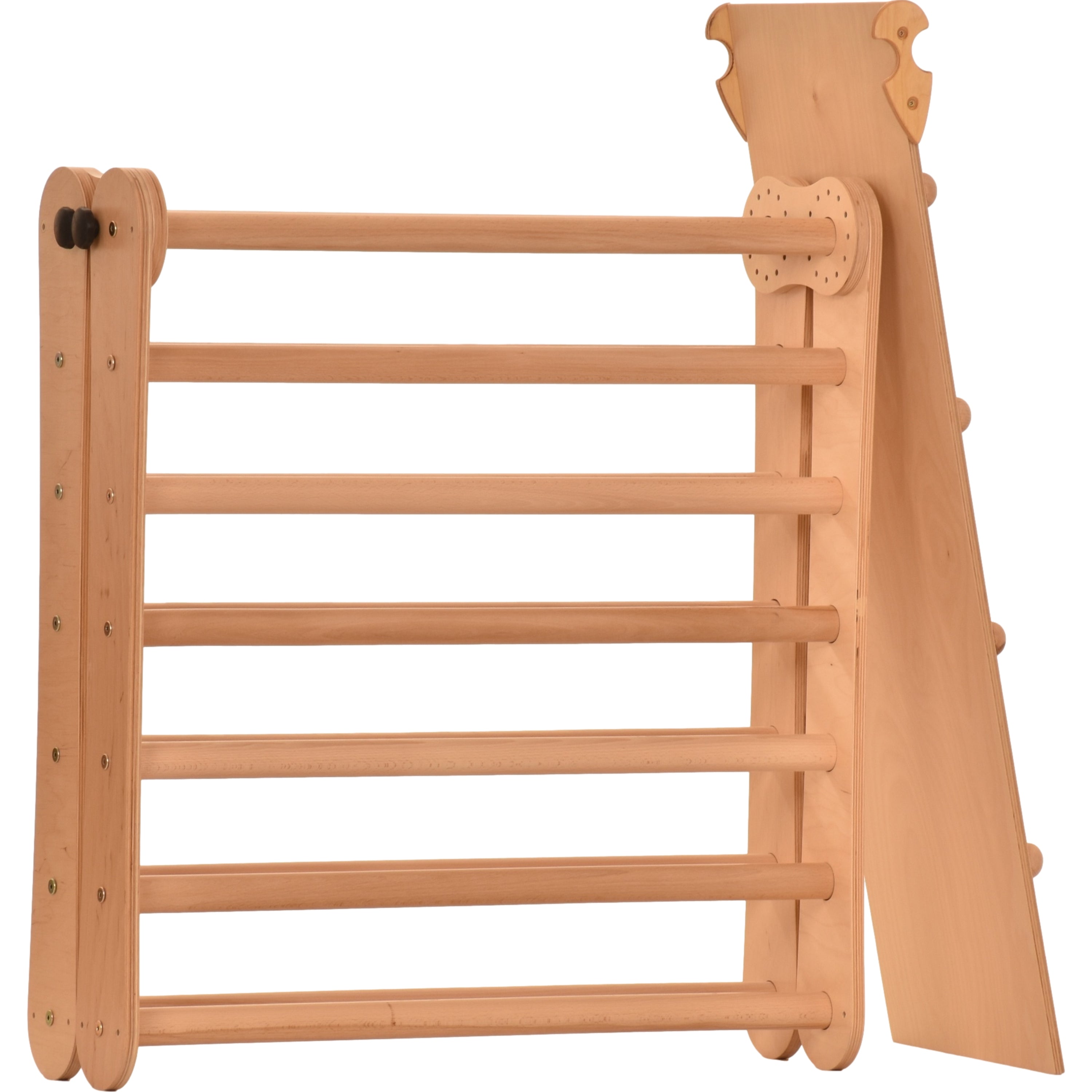 Rinagym Climbing Triangle - Indoor ladder with slide - Collapsible wooden indoor climbing frame for children, promotes balance - Water-based paint & varnish, safety lock - 50 kg load capacity (7p7p+slide)