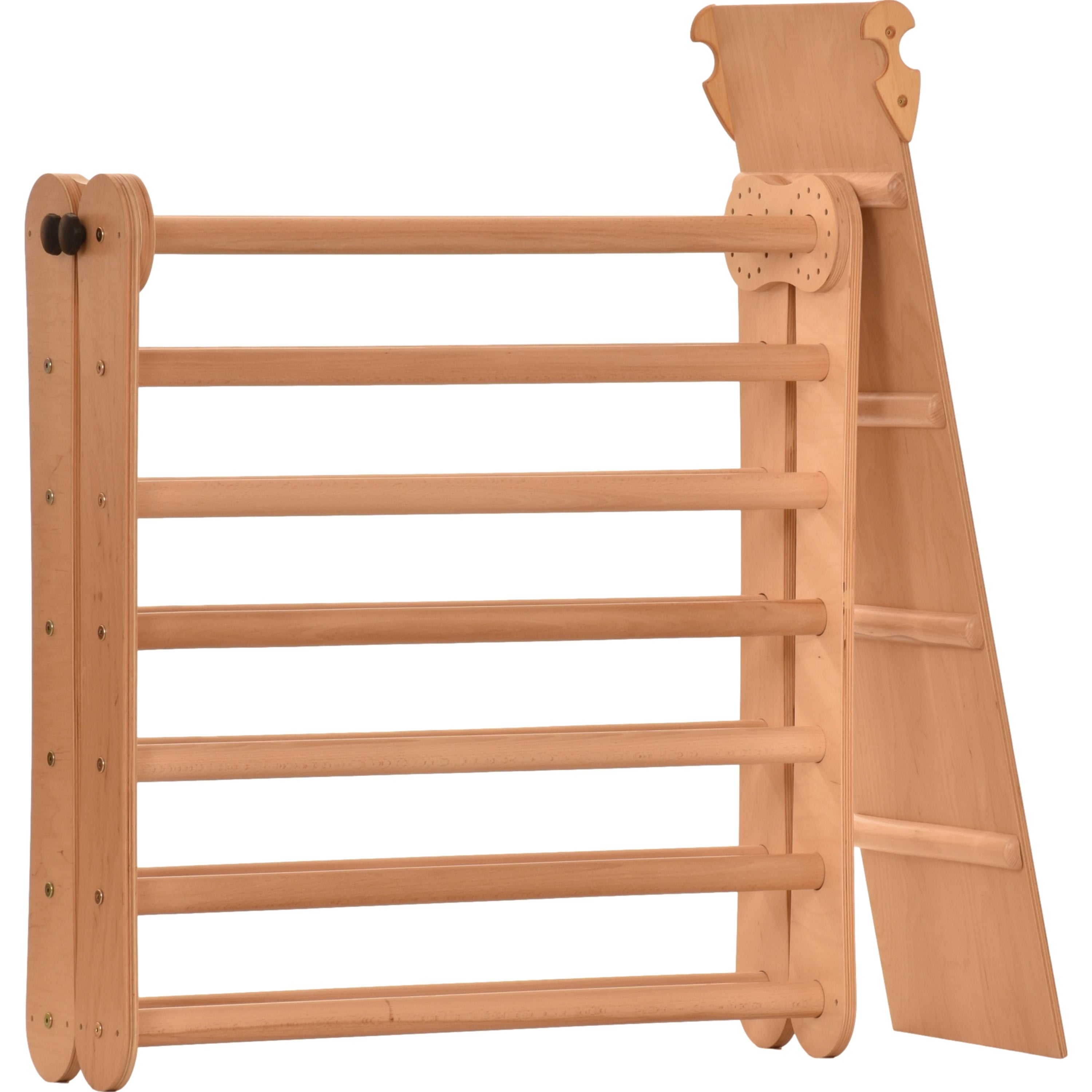 Rinagym Climbing Triangle - Indoor ladder with slide - Collapsible wooden indoor climbing frame for children, promotes balance - Water-based paint & varnish, safety lock - 50 kg load capacity (7p7p+slide)