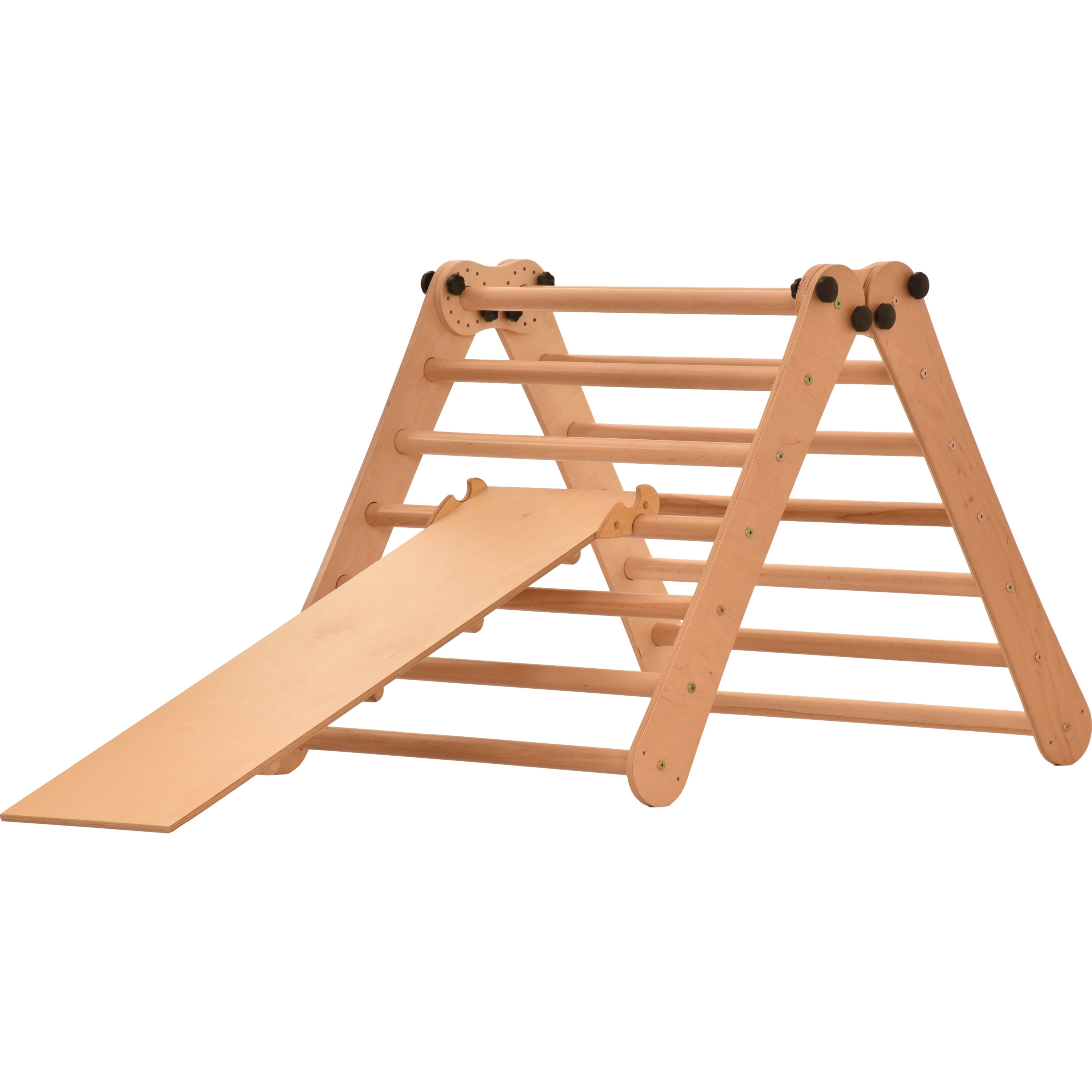 Rinagym Climbing Triangle - Indoor ladder with slide - Collapsible wooden indoor climbing frame for children, promotes balance - Water-based paint & varnish, safety lock - 50 kg load capacity (7p7p+slide)