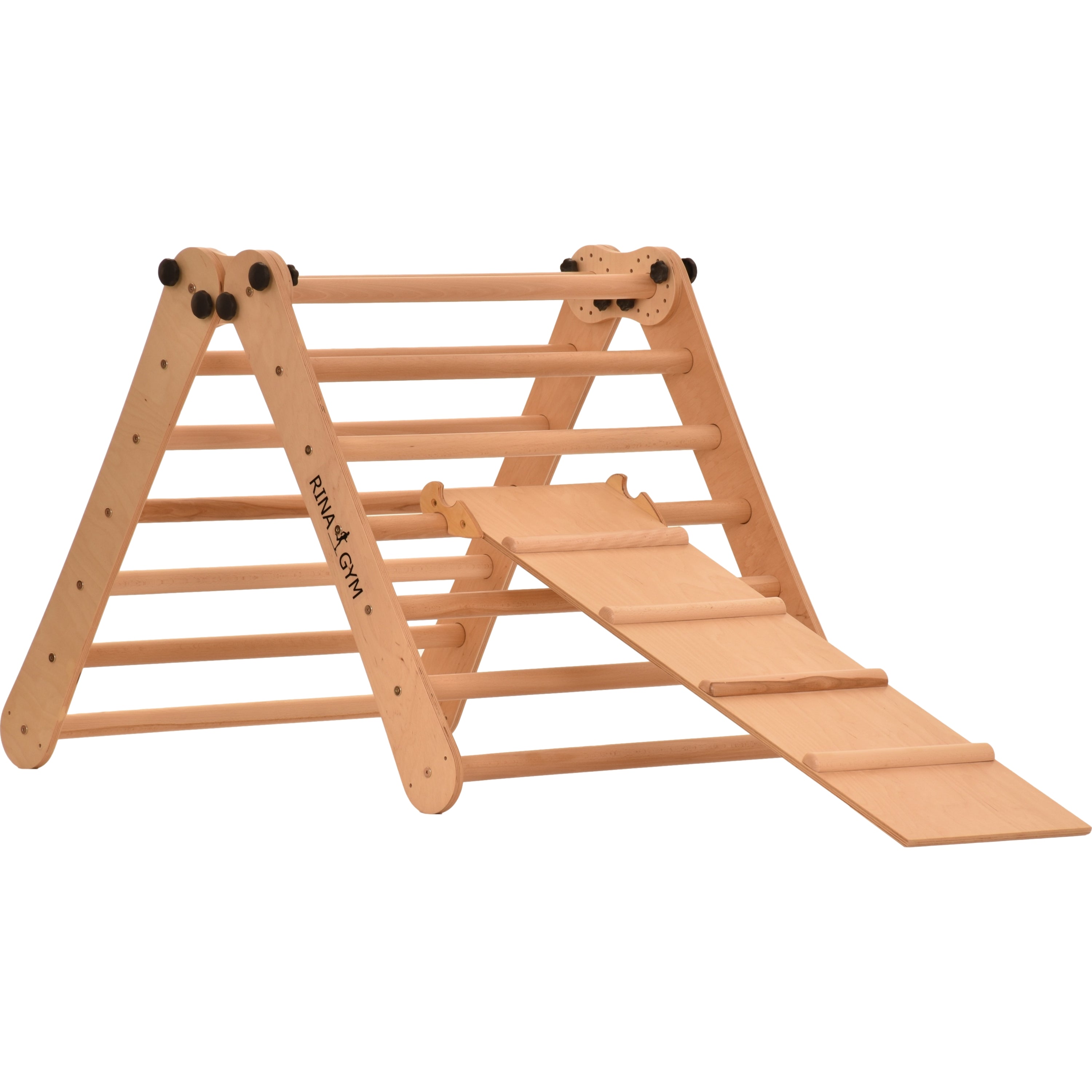 Rinagym Climbing Triangle - Indoor ladder with slide - Collapsible wooden indoor climbing frame for children, promotes balance - Water-based paint & varnish, safety lock - 50 kg load capacity (7p7p+slide)