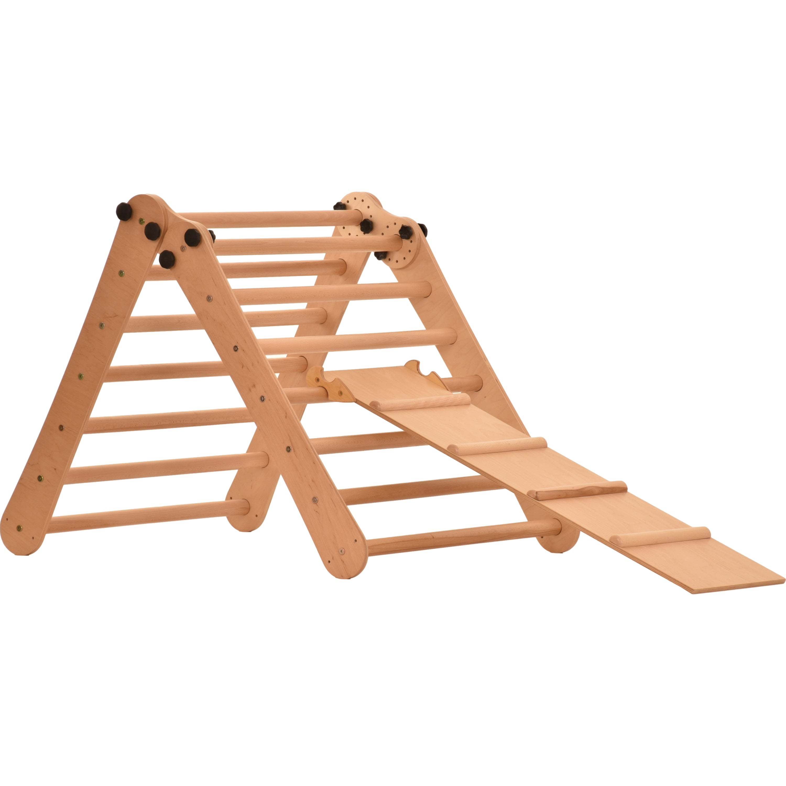 Rinagym Climbing Triangle - Indoor ladder with slide - Collapsible wooden indoor climbing frame for children, promotes balance - Water-based paint & varnish, safety lock - 50 kg load capacity (7p7p+slide)