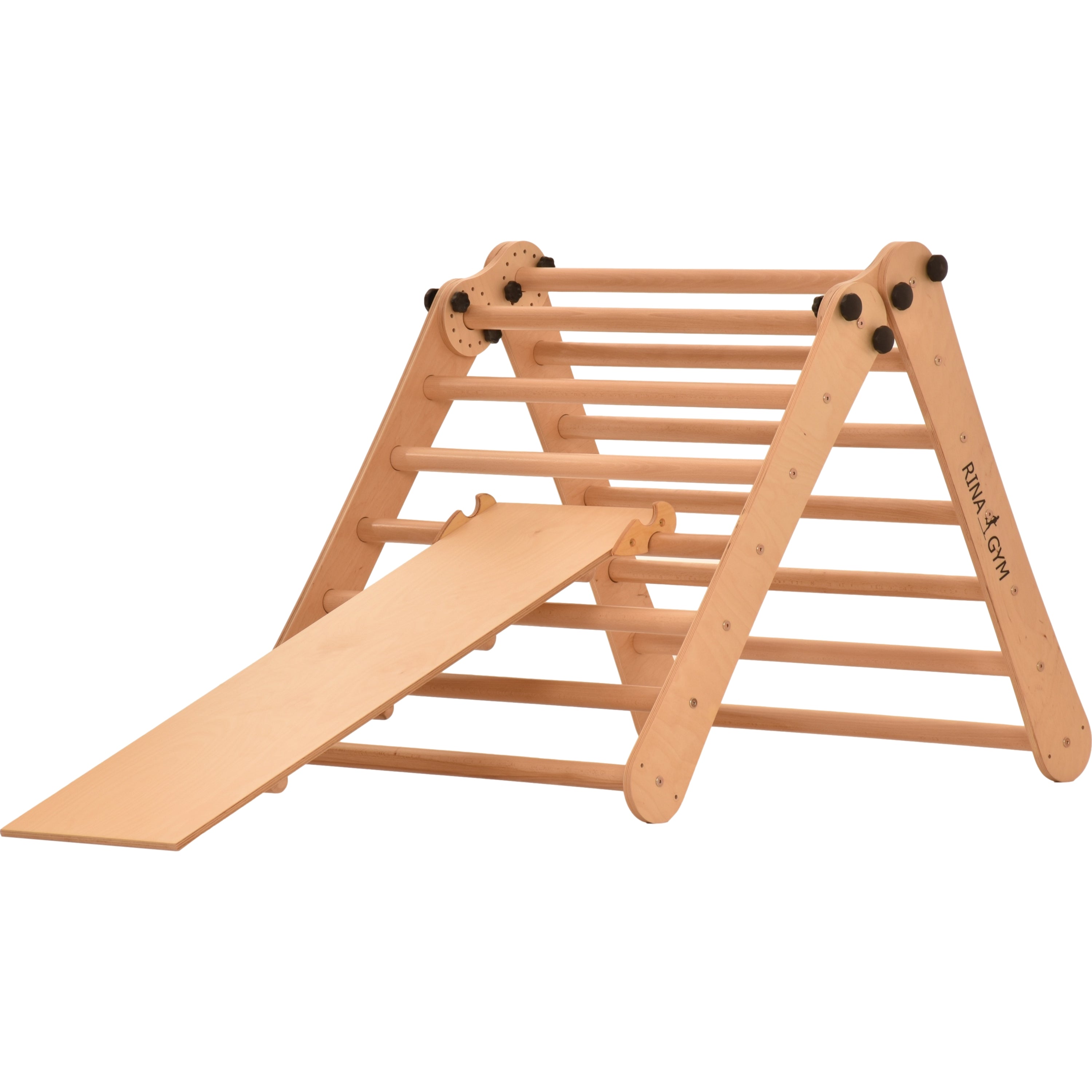 Rinagym Climbing Triangle - Indoor ladder with slide - Collapsible wooden indoor climbing frame for children, promotes balance - Water-based paint & varnish, safety lock - 50 kg load capacity (7p7p+slide)