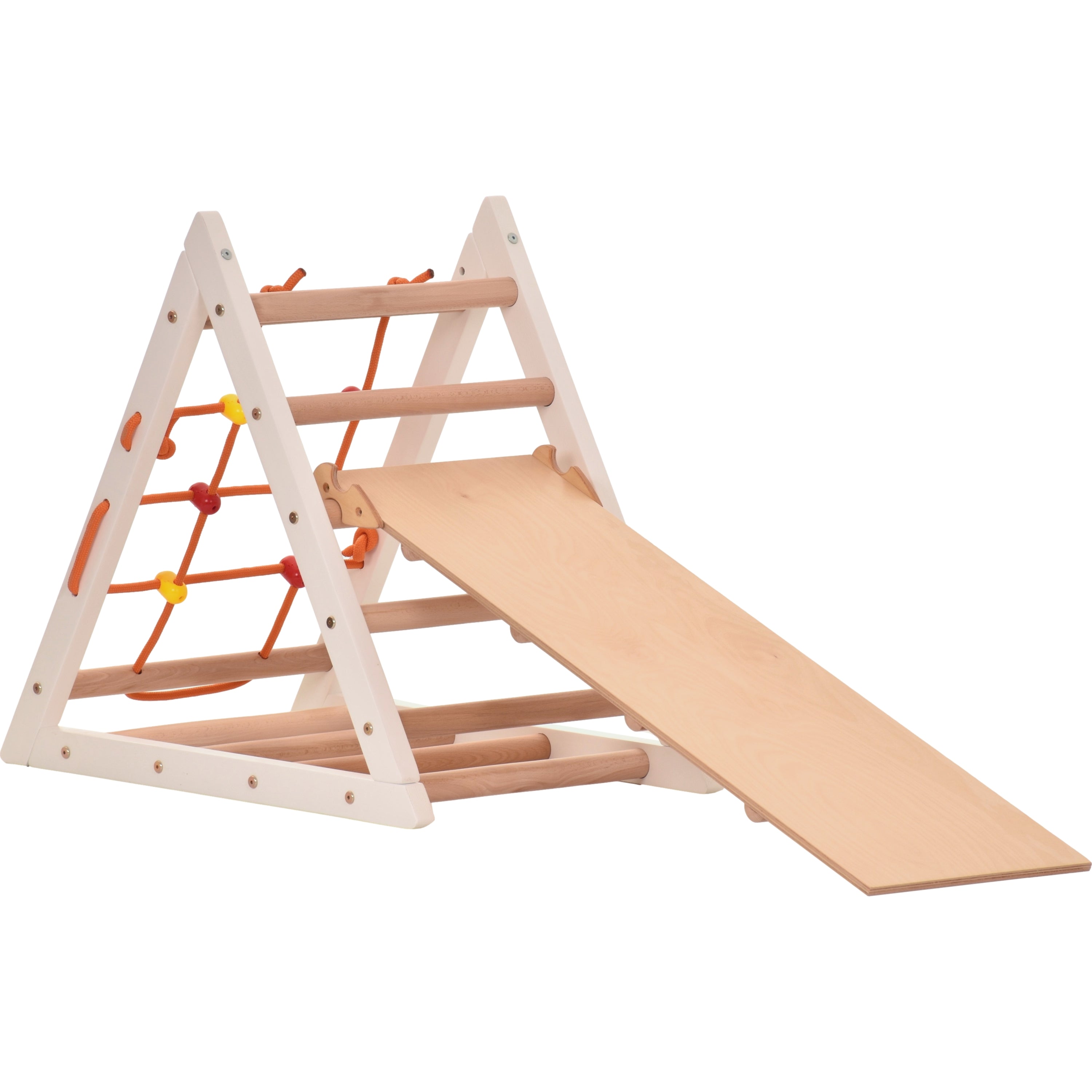 Triangle d'escalade pour enfants - portique d'escalade en bois - échelle, toboggan double face, filet de jeu - aire de jeux intérieure, tour de jeu, tour d'escalade pour enfants