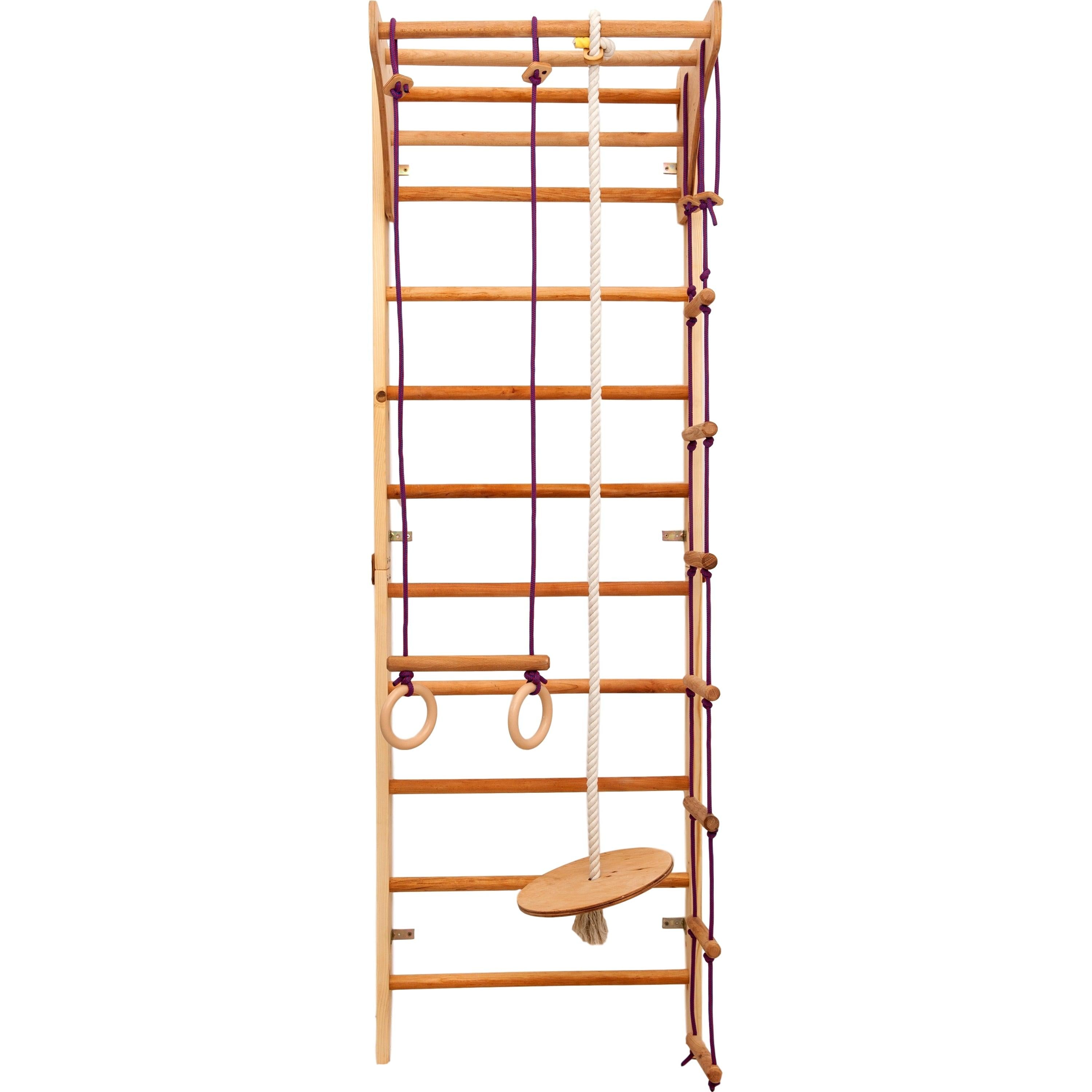 Kletterwand für Kinder-Indoor Klettergerüst aus Holz-Wand-Reck, Stange, Gymnastik-Ringe, Kletterseil, Abnehmbarer Balken, schwedische Leiter, Rutsche - RINAGYM GmbH