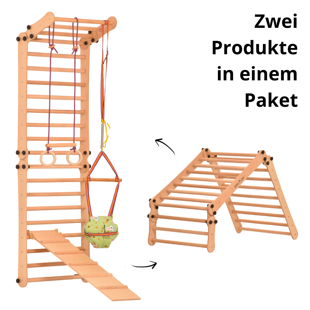 Climbing wall for children 2 in 1 Climbing frame with Swedish climbing wall made of wood